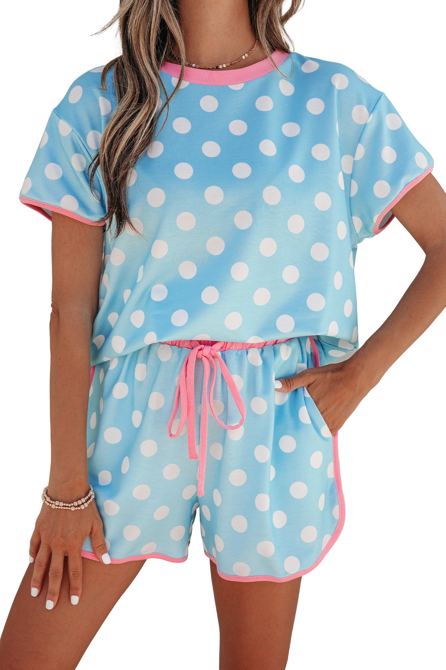 Polka Dot Contrast Trim Top & Short Set