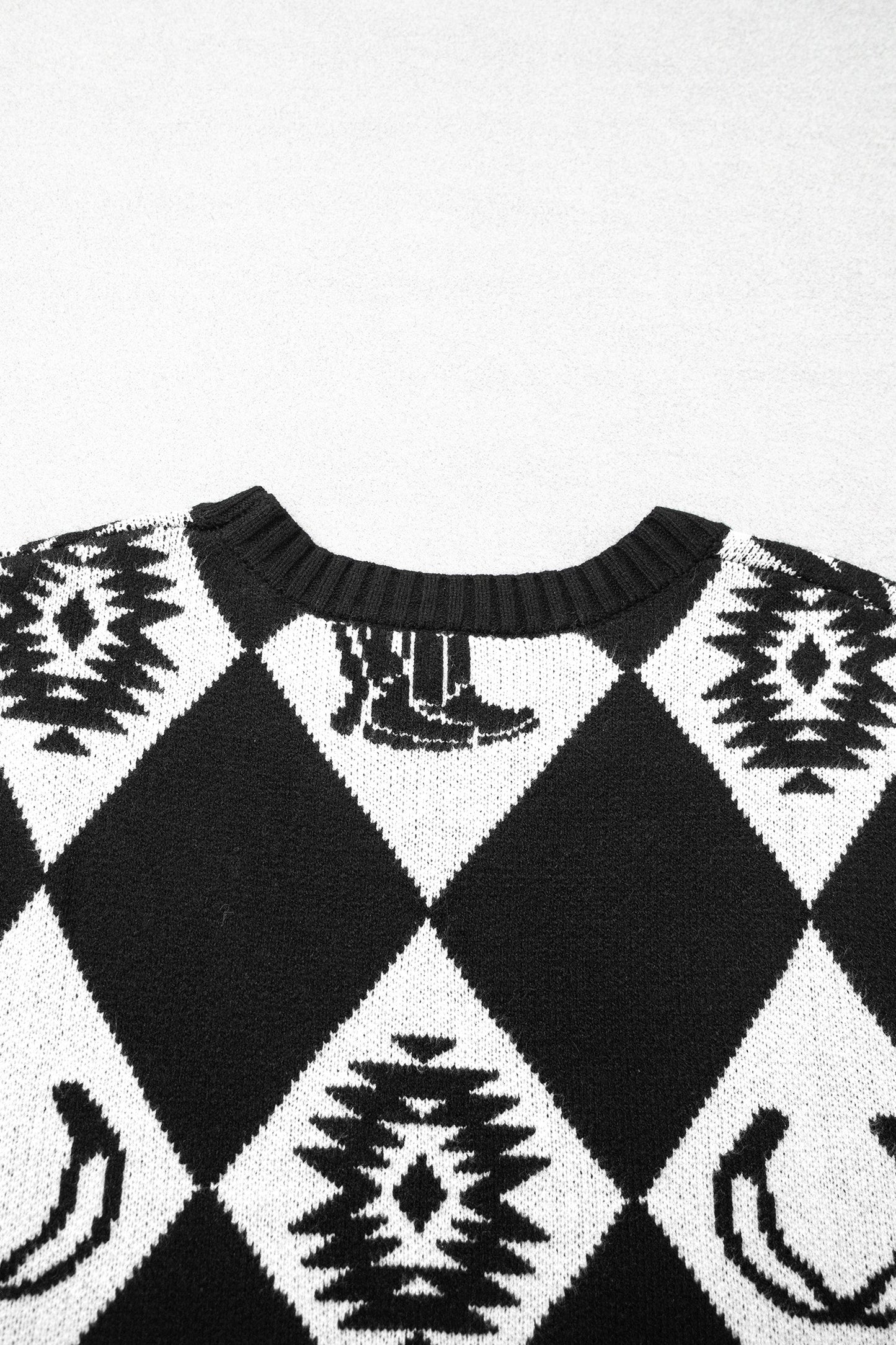 Western Retro Rhombus Short Sleeve Knit Top