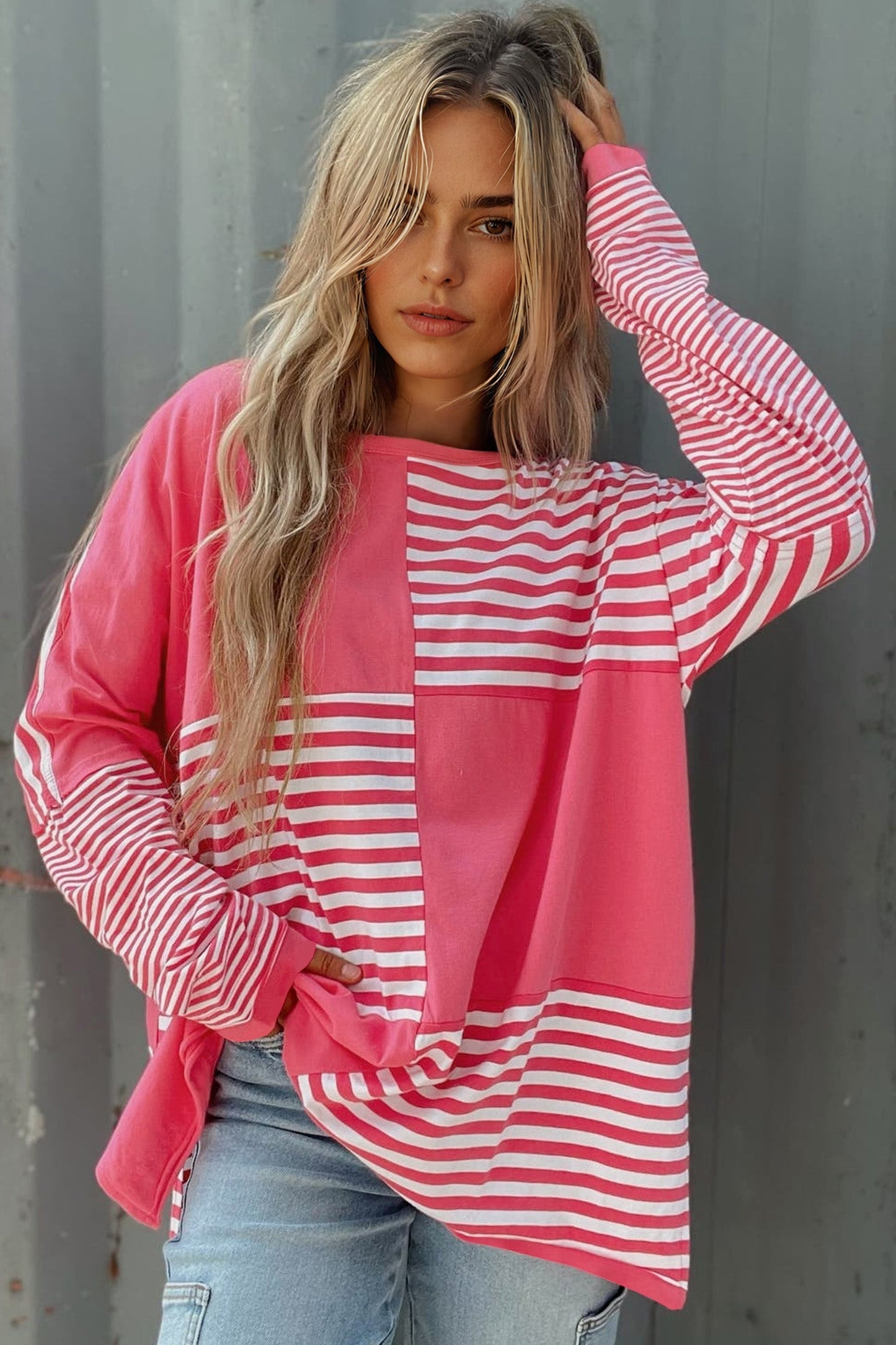 Patchwork Drop Shoulder Long Sleeve Tunic