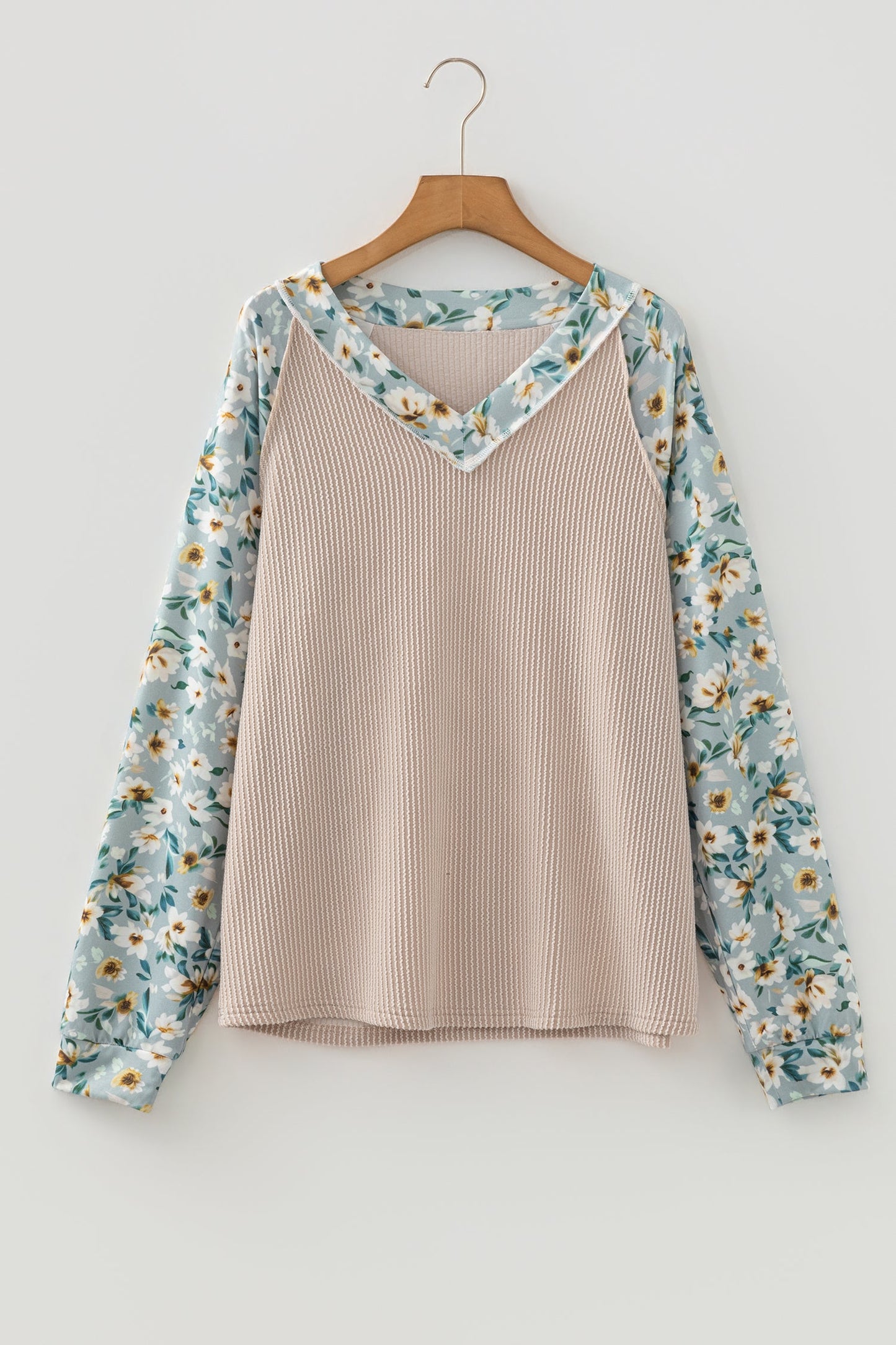 Floral Patchwork Corded Knit Long Sleeve Top