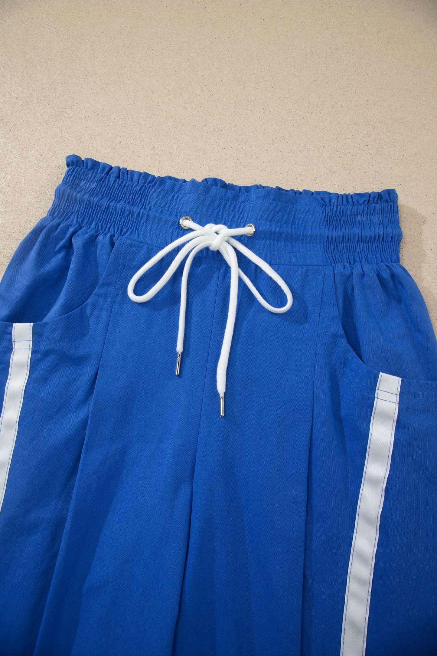Stripe Smocked Waist Drawstring Cropped Pants