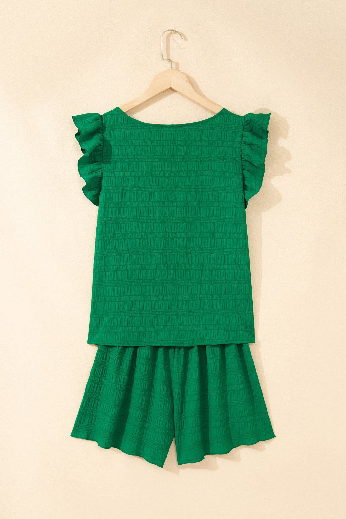 Solid Textured Square Neck Top & Shorts Set
