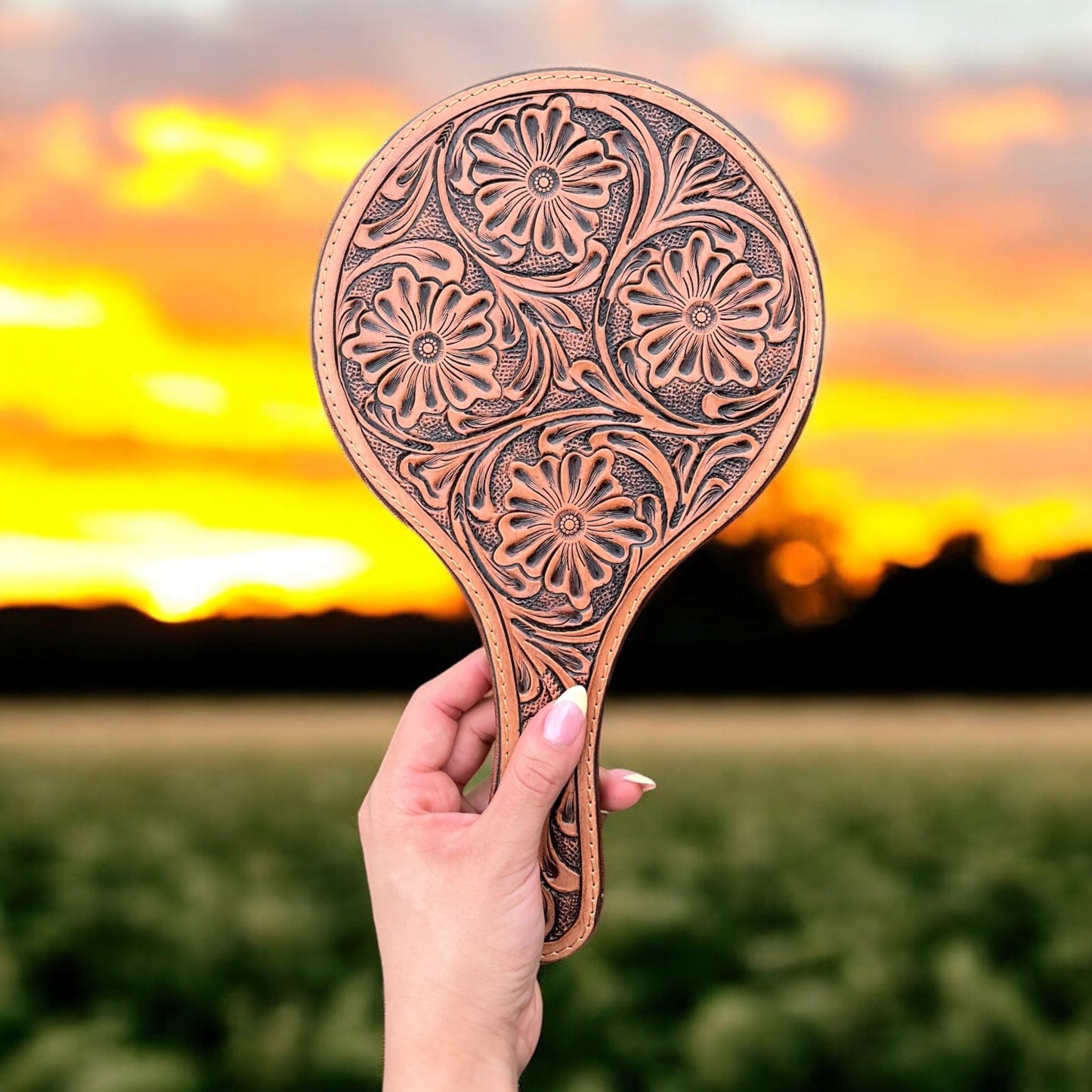Hand tooled mirror