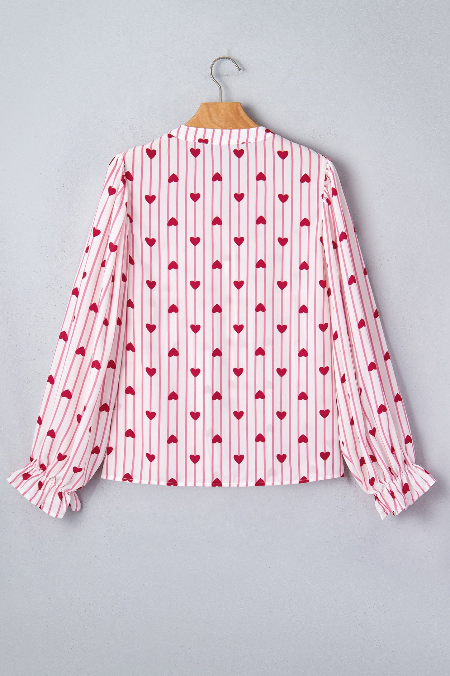 Stripe Textured Heart Flounce Sleeve Shirt