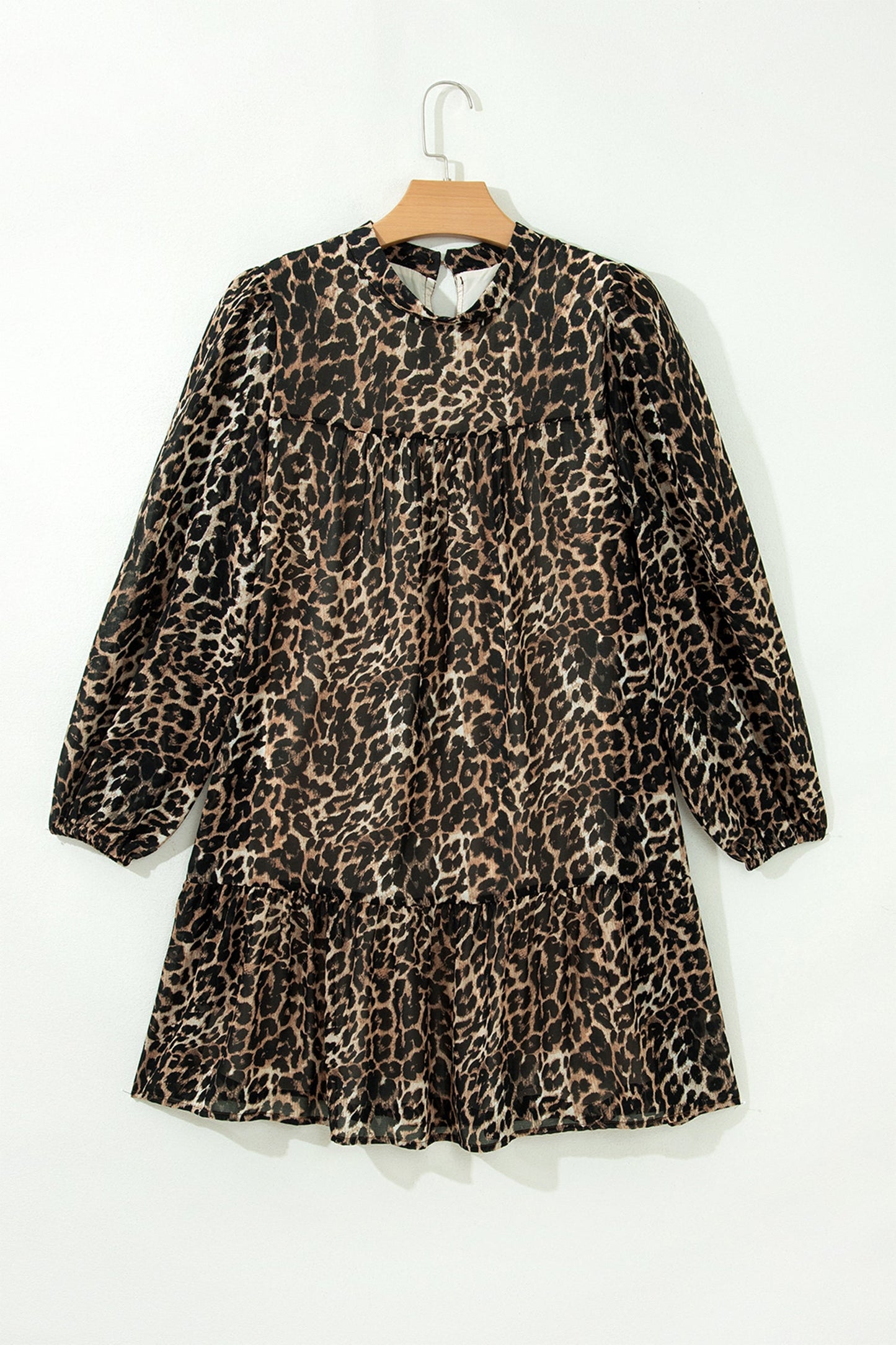 Leopard Long Sleeve Shift Mini Dress