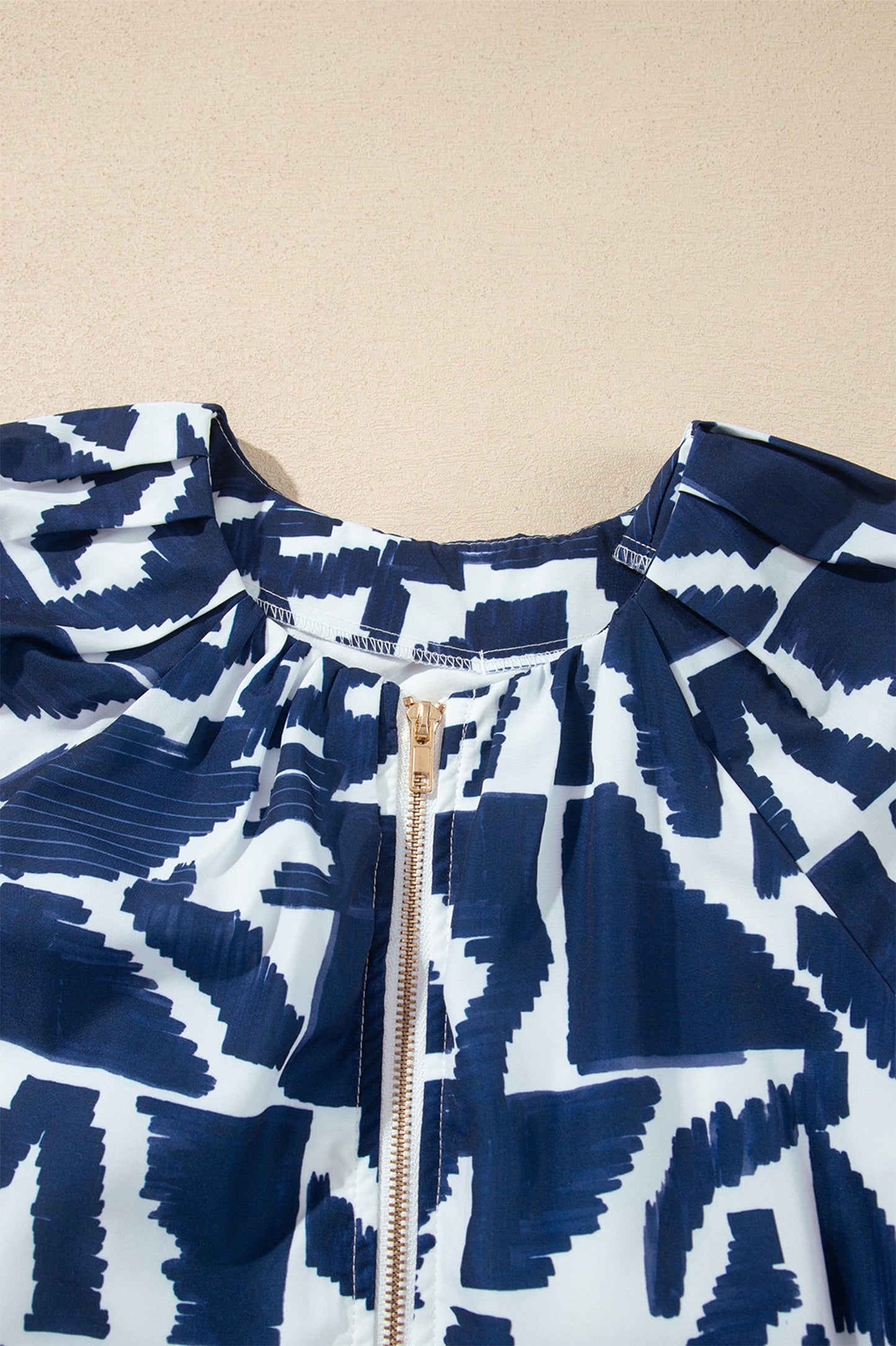Abstract Geometric Zip Front Tie Waist Shift Dress