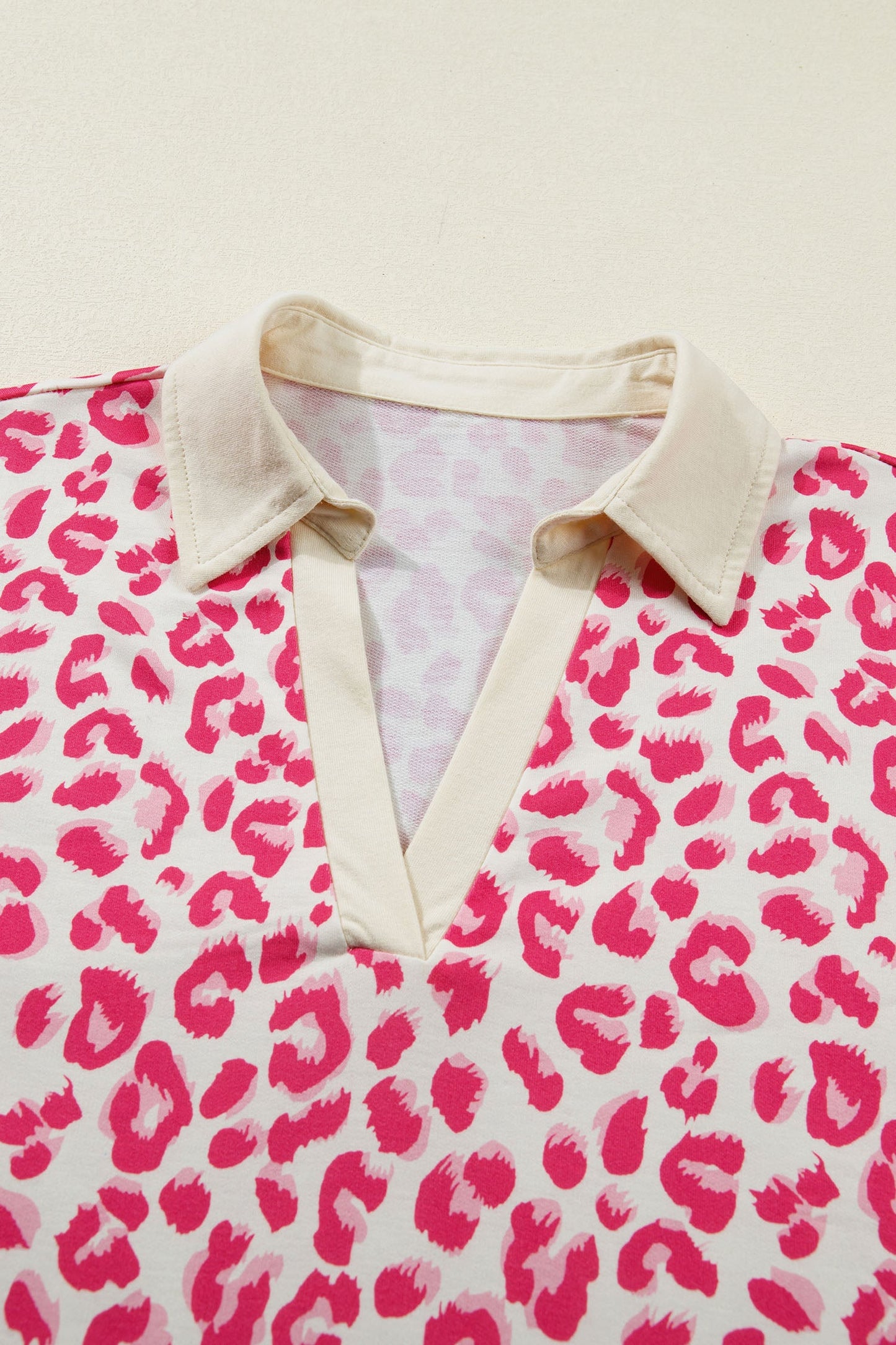 Leopard Collared V-Neck Top & Shorts Set