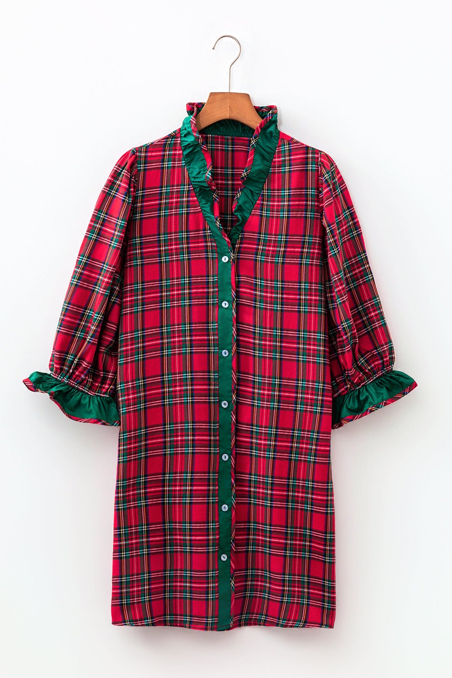 Plaid Ruffle Colorblock Buttoned Mini Dress
