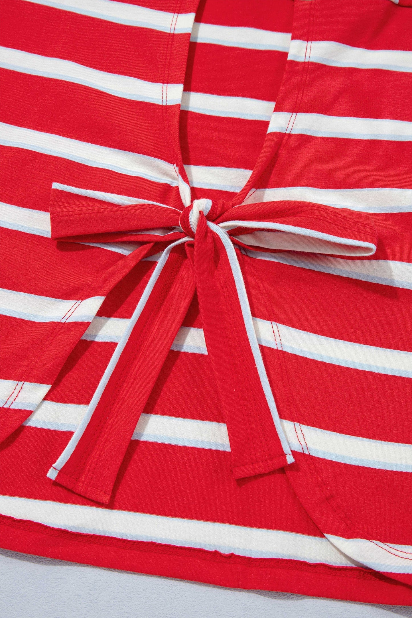 Stripe Bow Tie Hollow Back 3/4 Sleeve T-Shirt