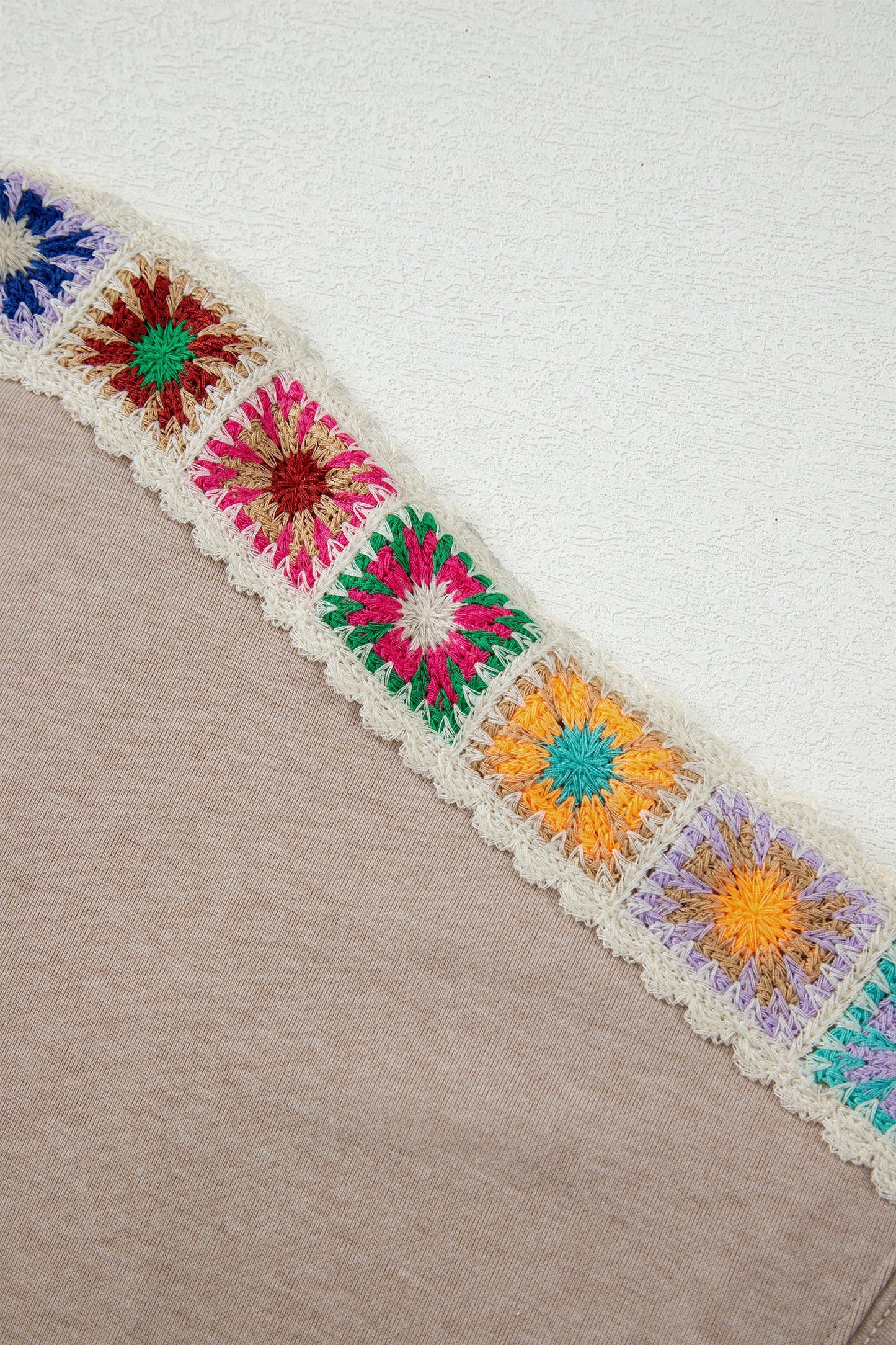 Granny Square Crochet Detail Loose T-Shirt