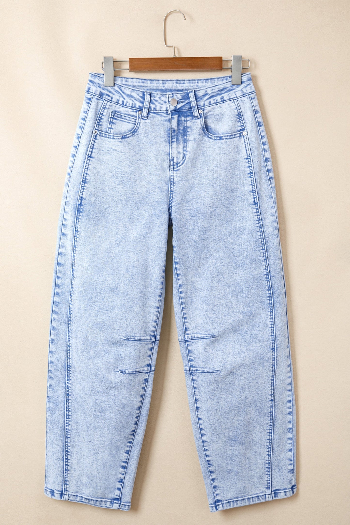 Denim Light Wash Elastic Waist Barrel Jeans