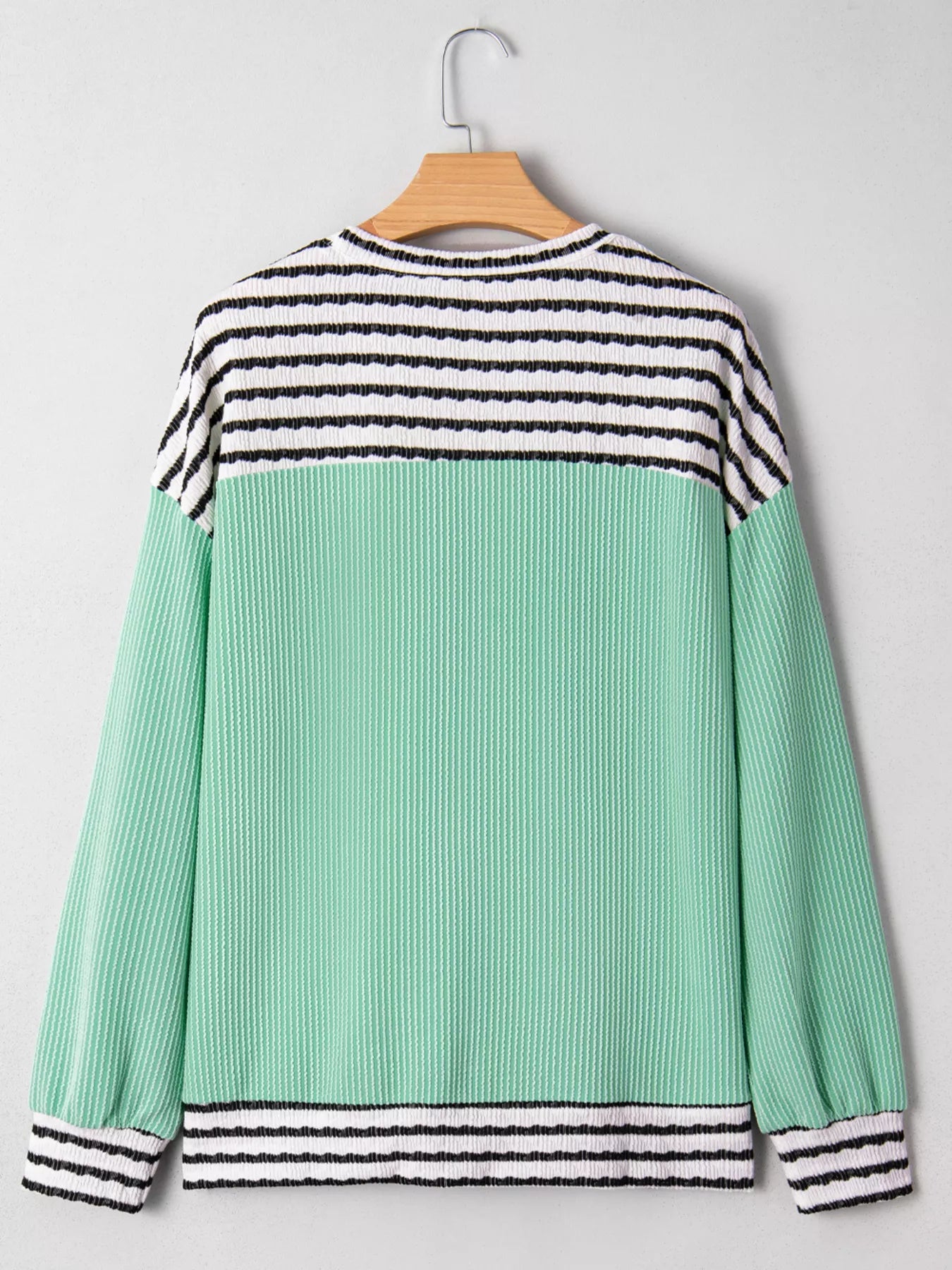 Twisted Ribbed Contrast Round Neck Striped Patchwork Long Sleeve Top