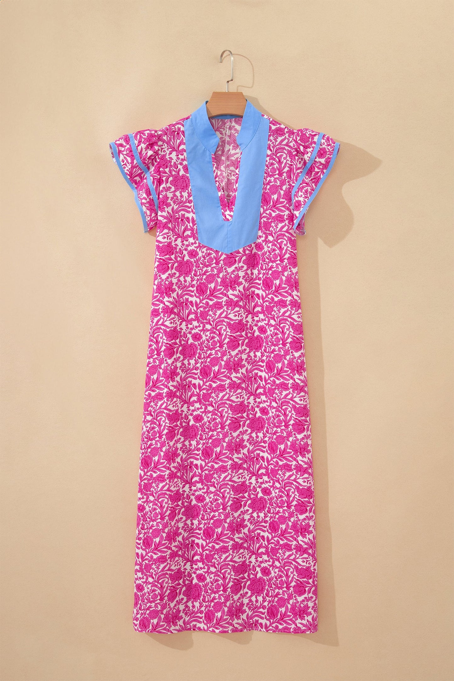 Floral Colorblock Patchwork V-Neck Midi Dress