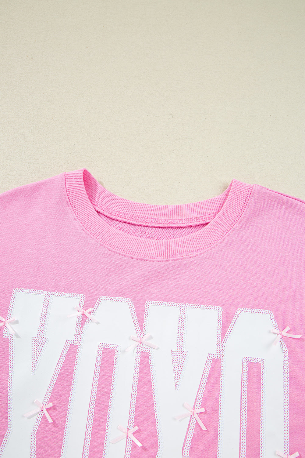 Valentine XOXO Sequin Bow Exposed Seam Sweatshirt