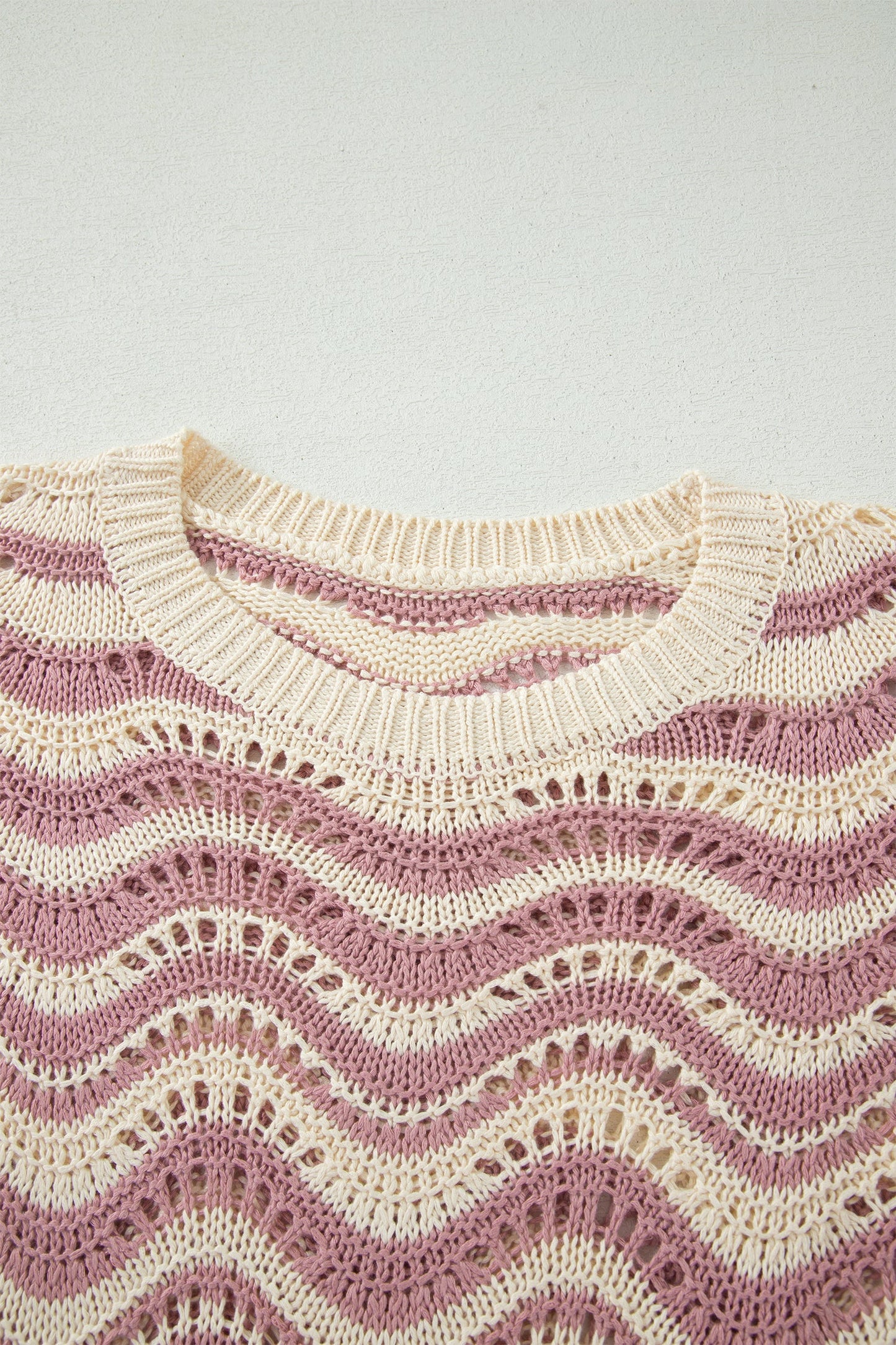 Wavy Stripe Ruffle 3/4 Sleeve Crochet Sweater