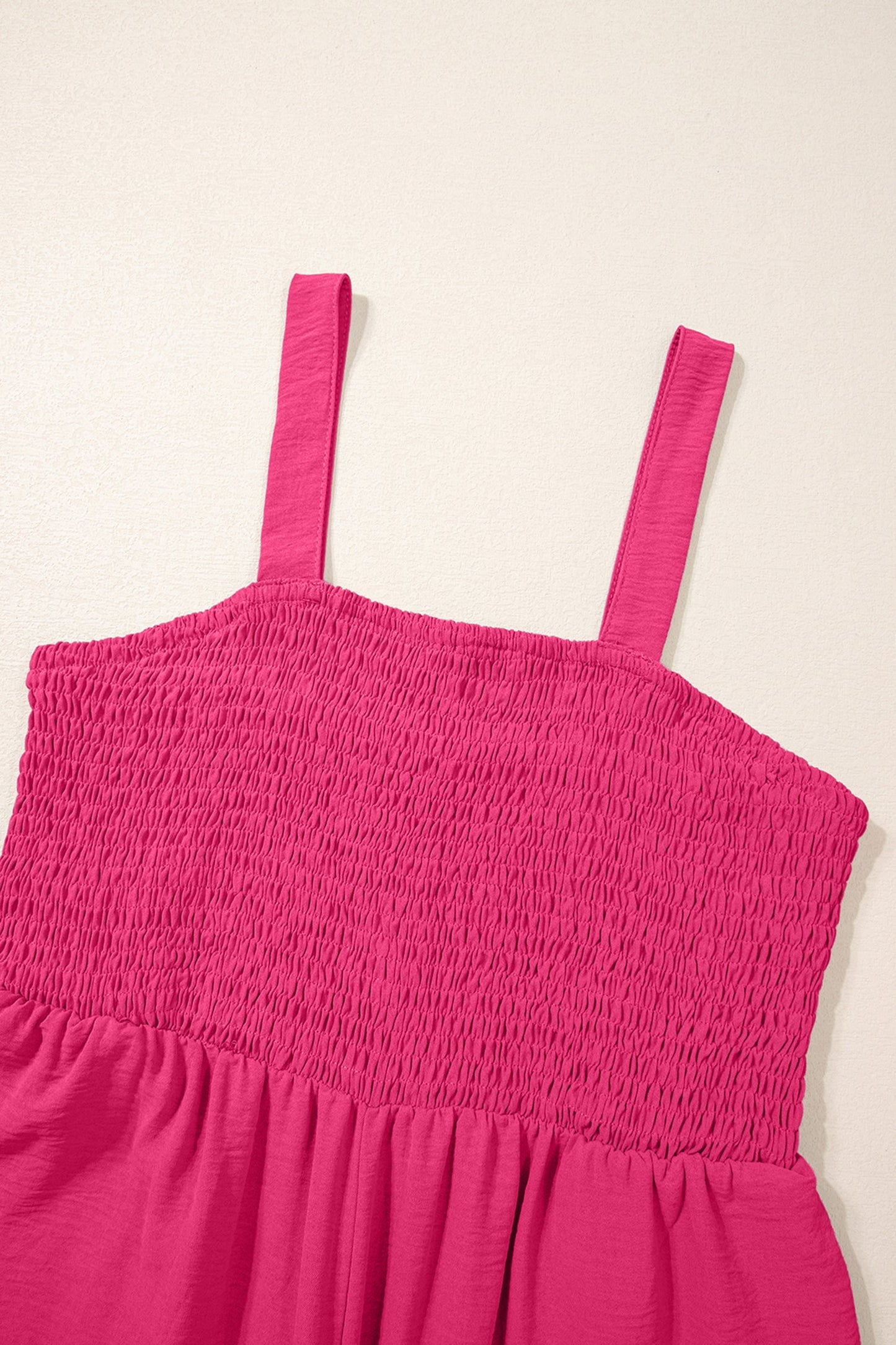 Solid Smocked Square Neck Sleeveless Jumpsuit