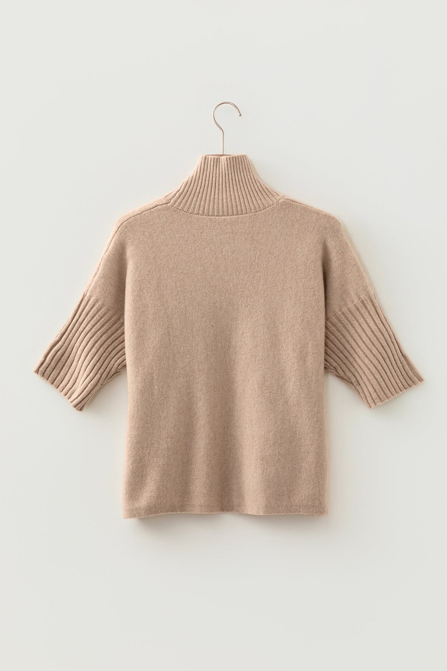 Ribbed Trim High Neck Short Sleeve Sweater