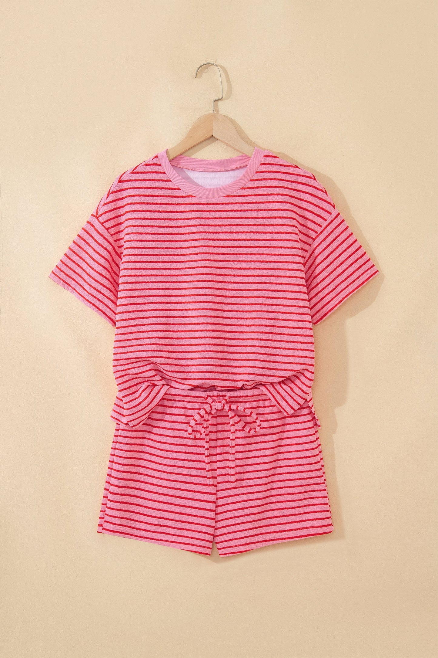 Stripe Side Split Tee & Drawstring Shorts Set
