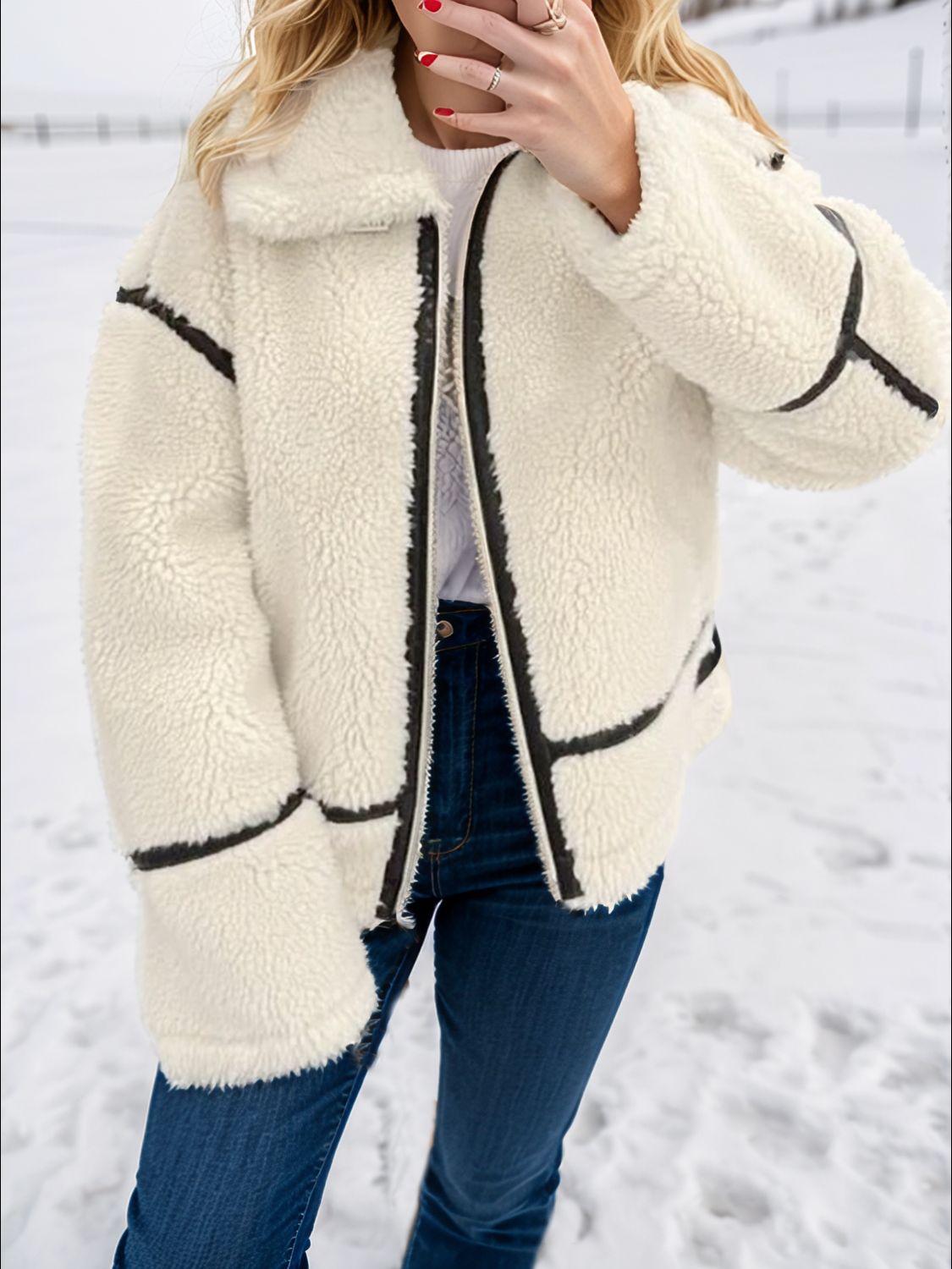 Women Zip Up Long Sleeve Sherpa Jacket
