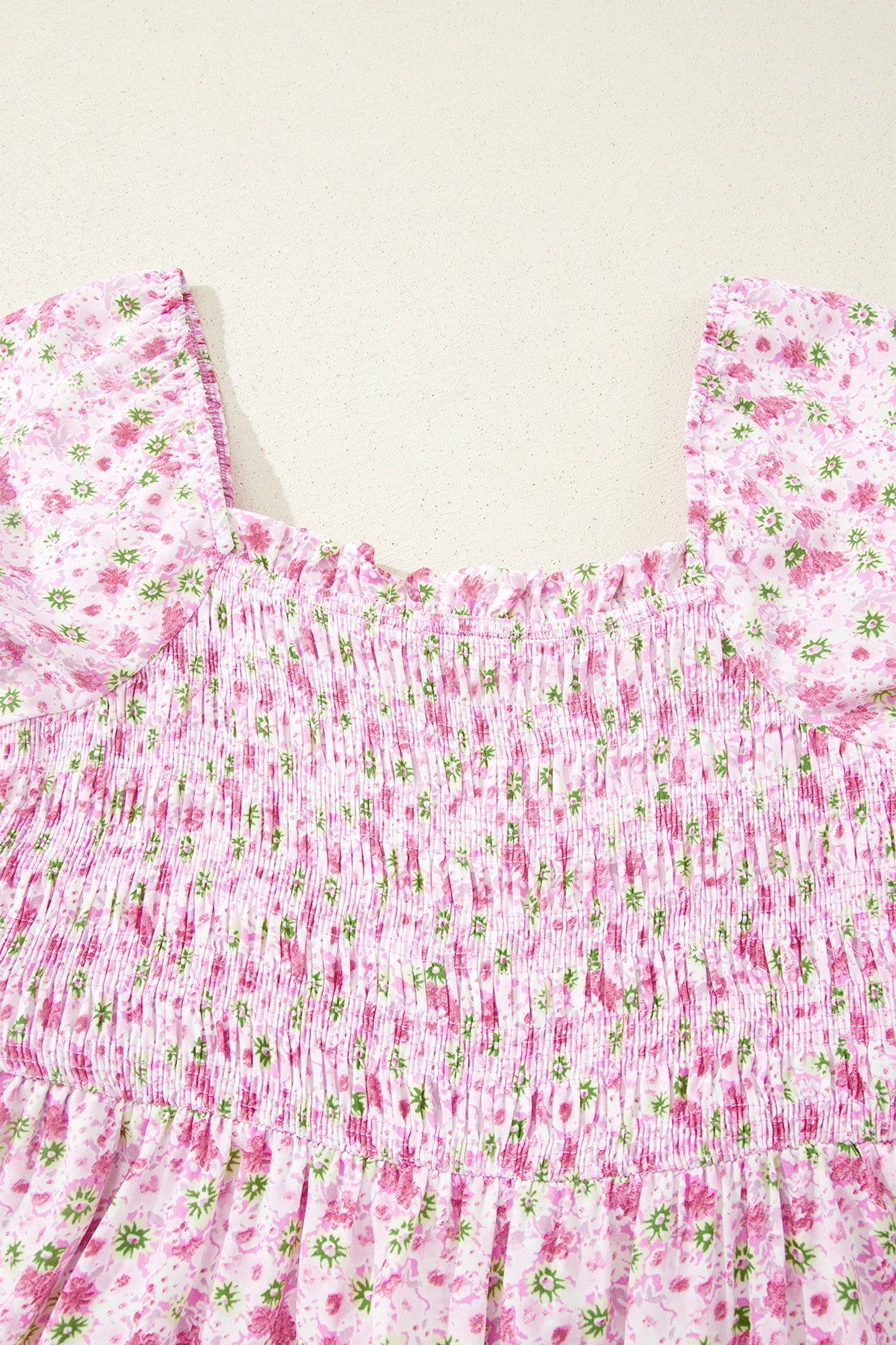 Floral Bubble Sleeve Shirred Waist Maxi Dress
