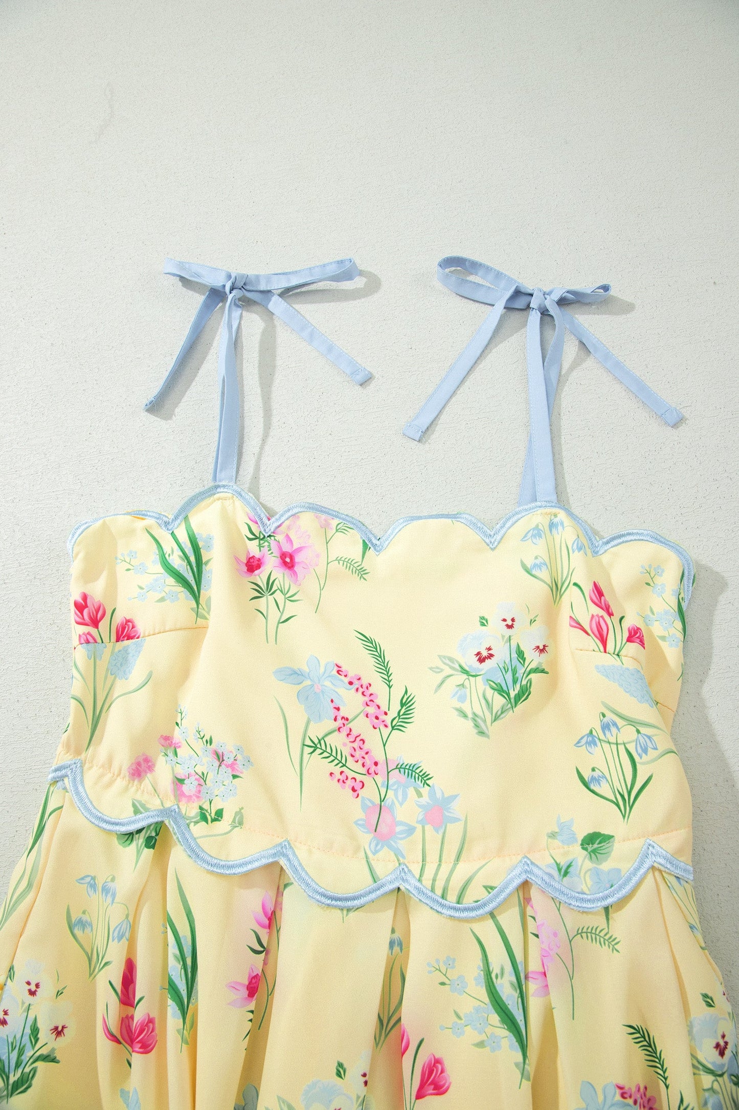Floral Contrast Trim Tie Strap Midi Dress