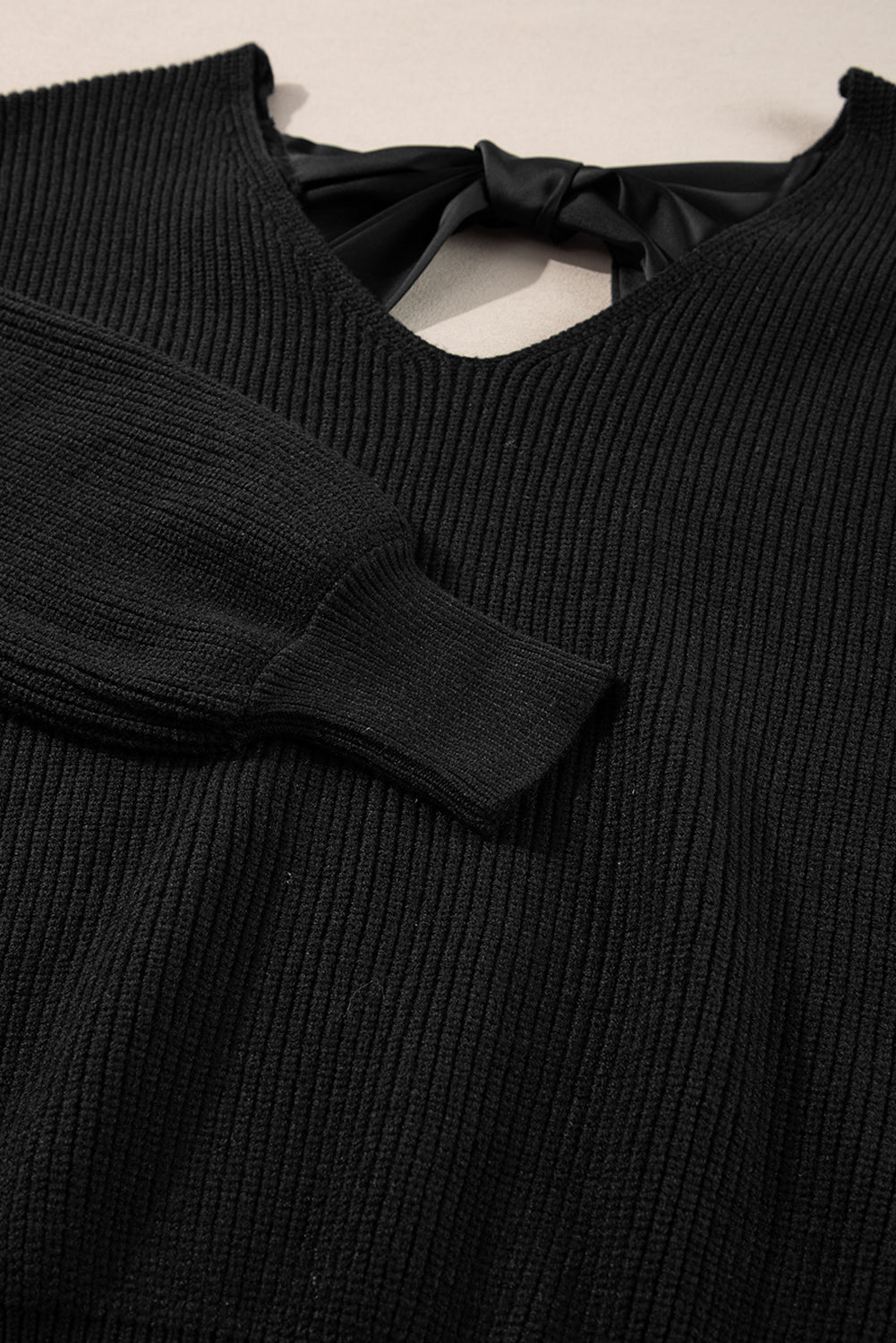 Bow Back  Lantern Sleeve V-Neck Sweater