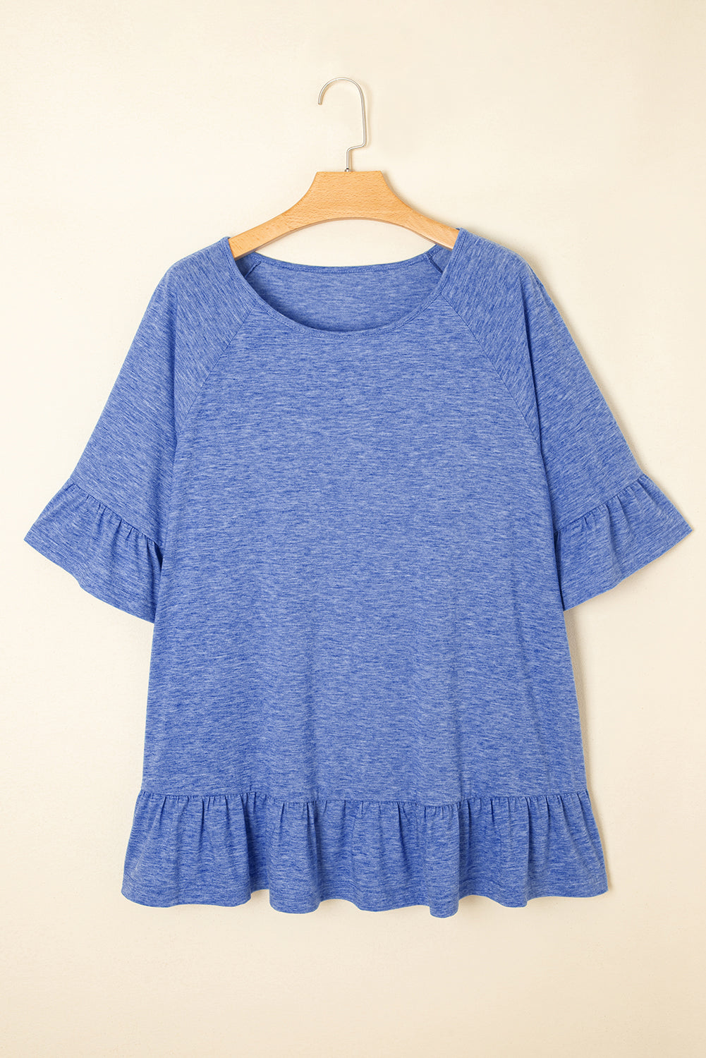 Plus Size Solid Ruffle Short Sleeve Blouse
