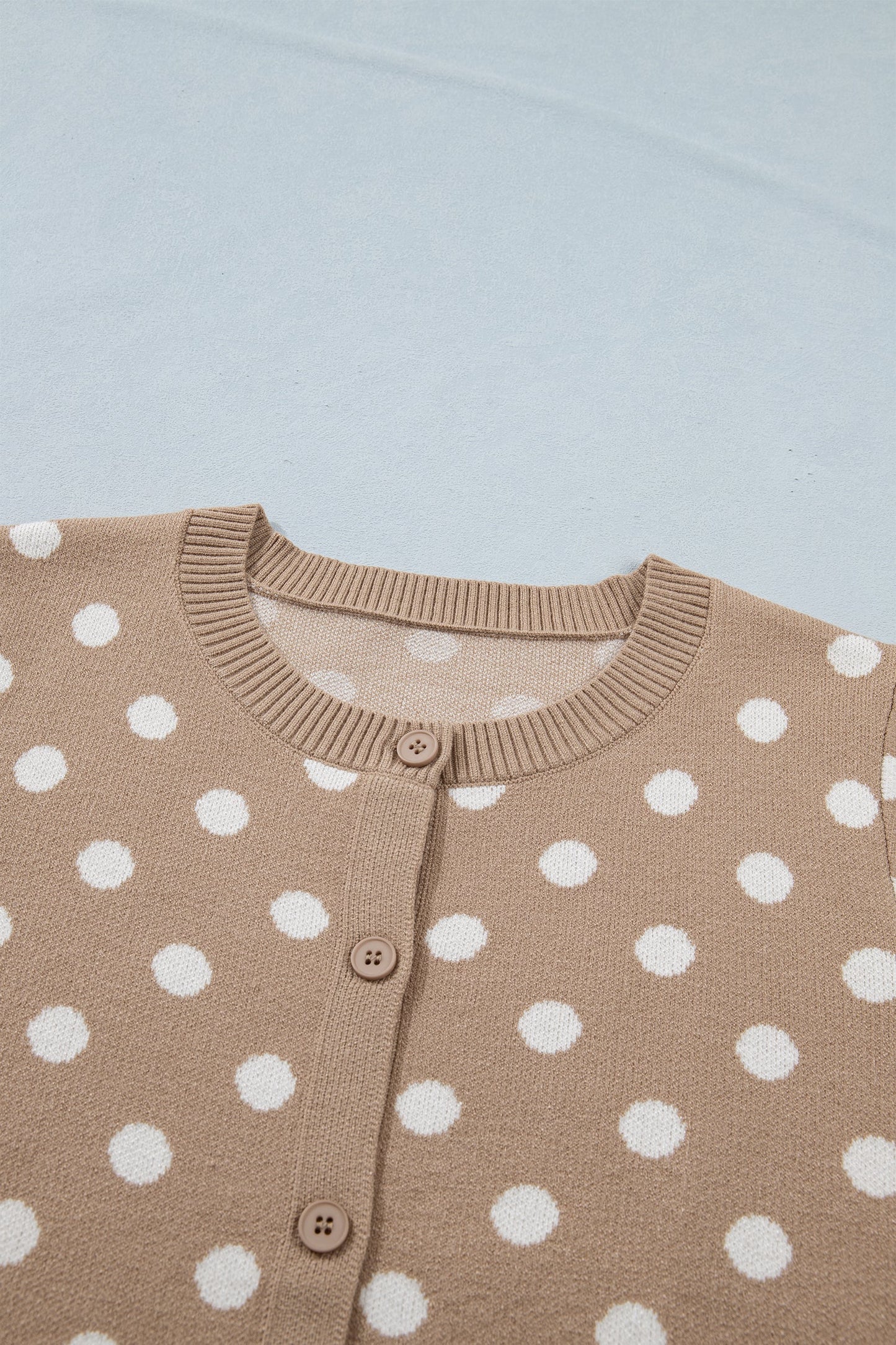 Polka Dot Short Sleeve Buttoned Sweater Cardigan