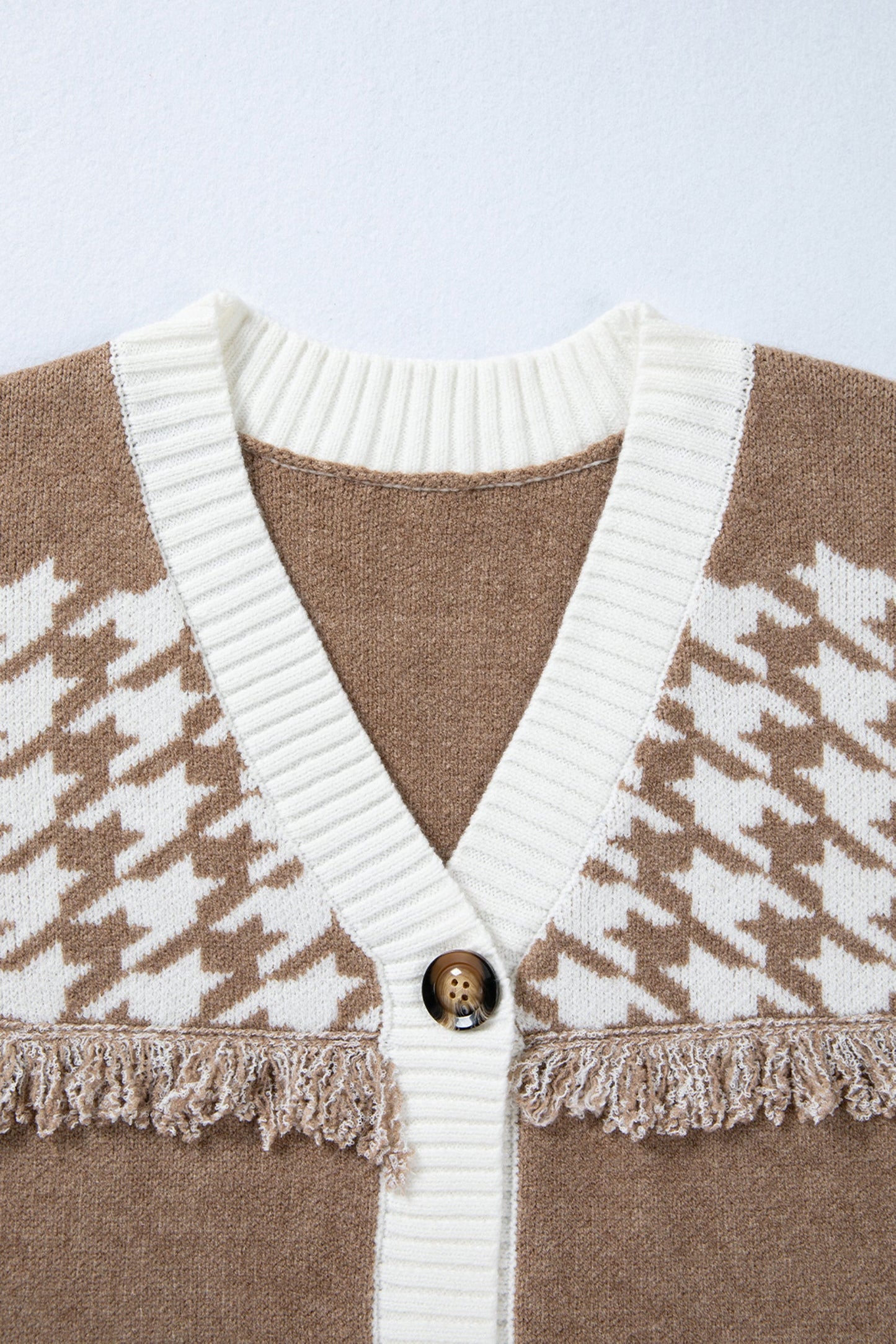 Houndstooth Colorblock Raw Edge Button Front Cardigan
