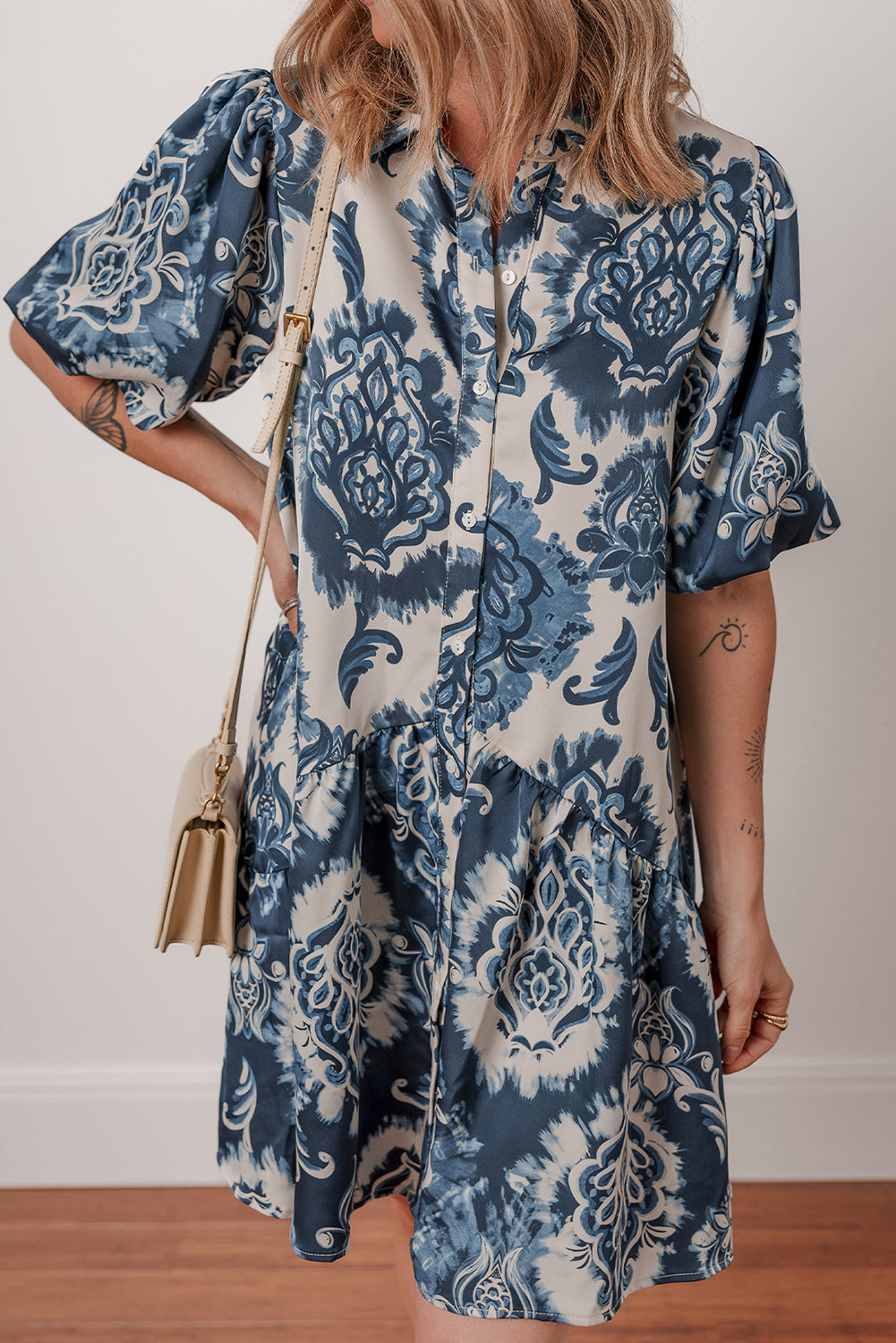 Boho Floral Buttoned Mini Dress