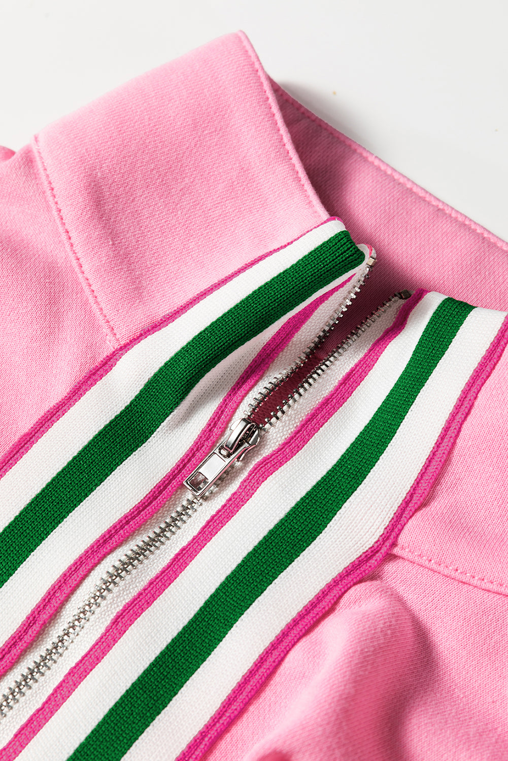 Solid Contrast Stripe Collared Patchwork Sweatshirt