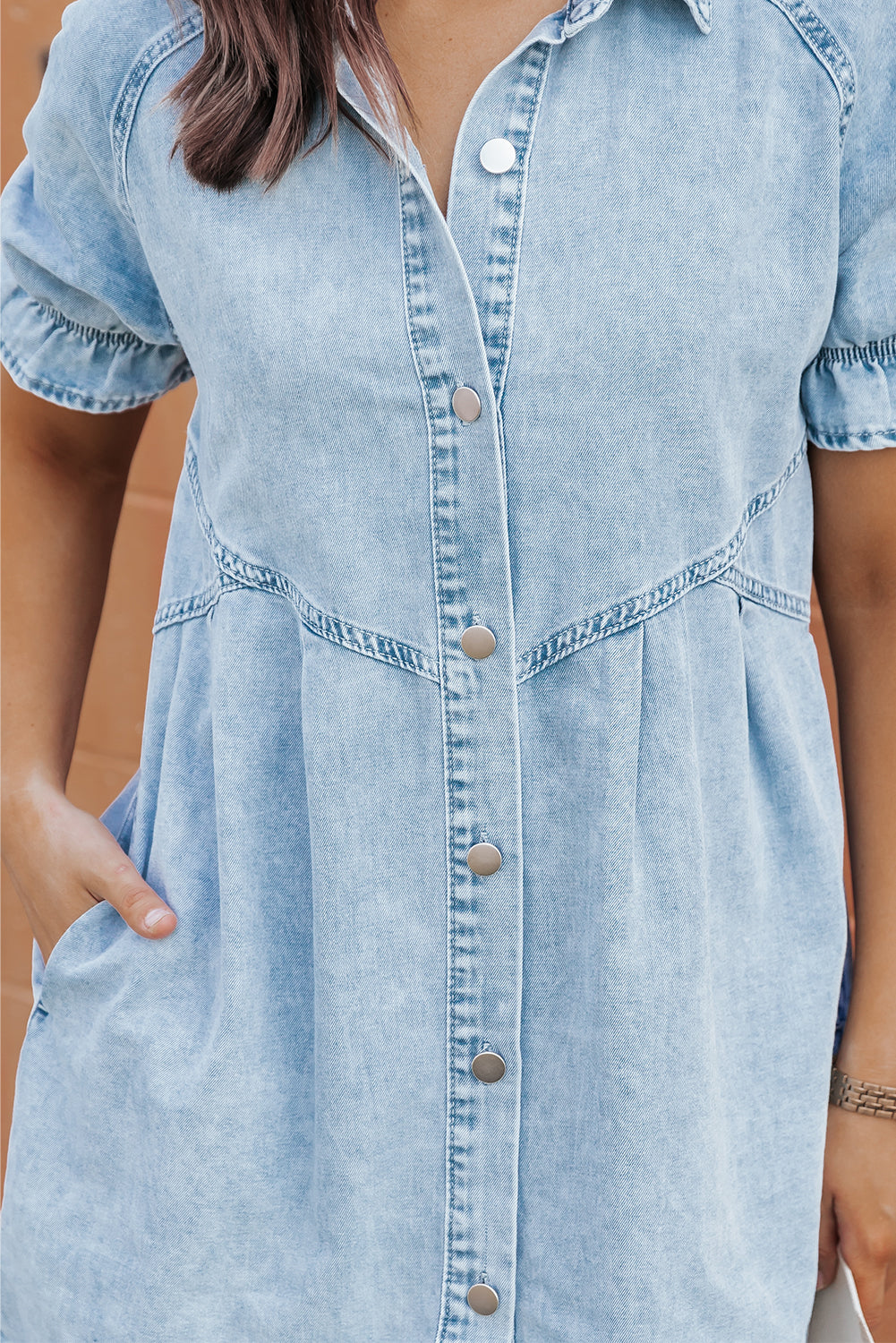 Denim Mineral Wash Buttoned Dress