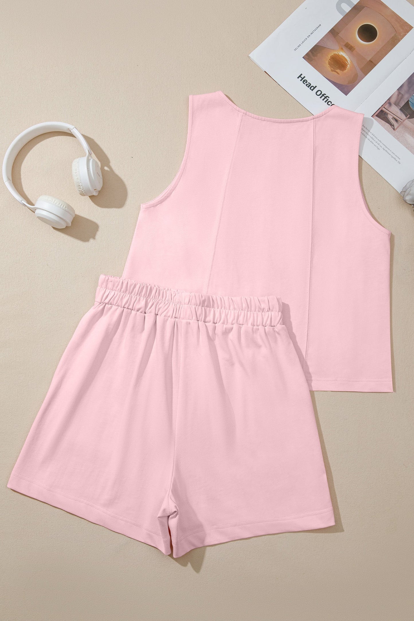 Solid Stitched Tank Top & Elastic Short Set