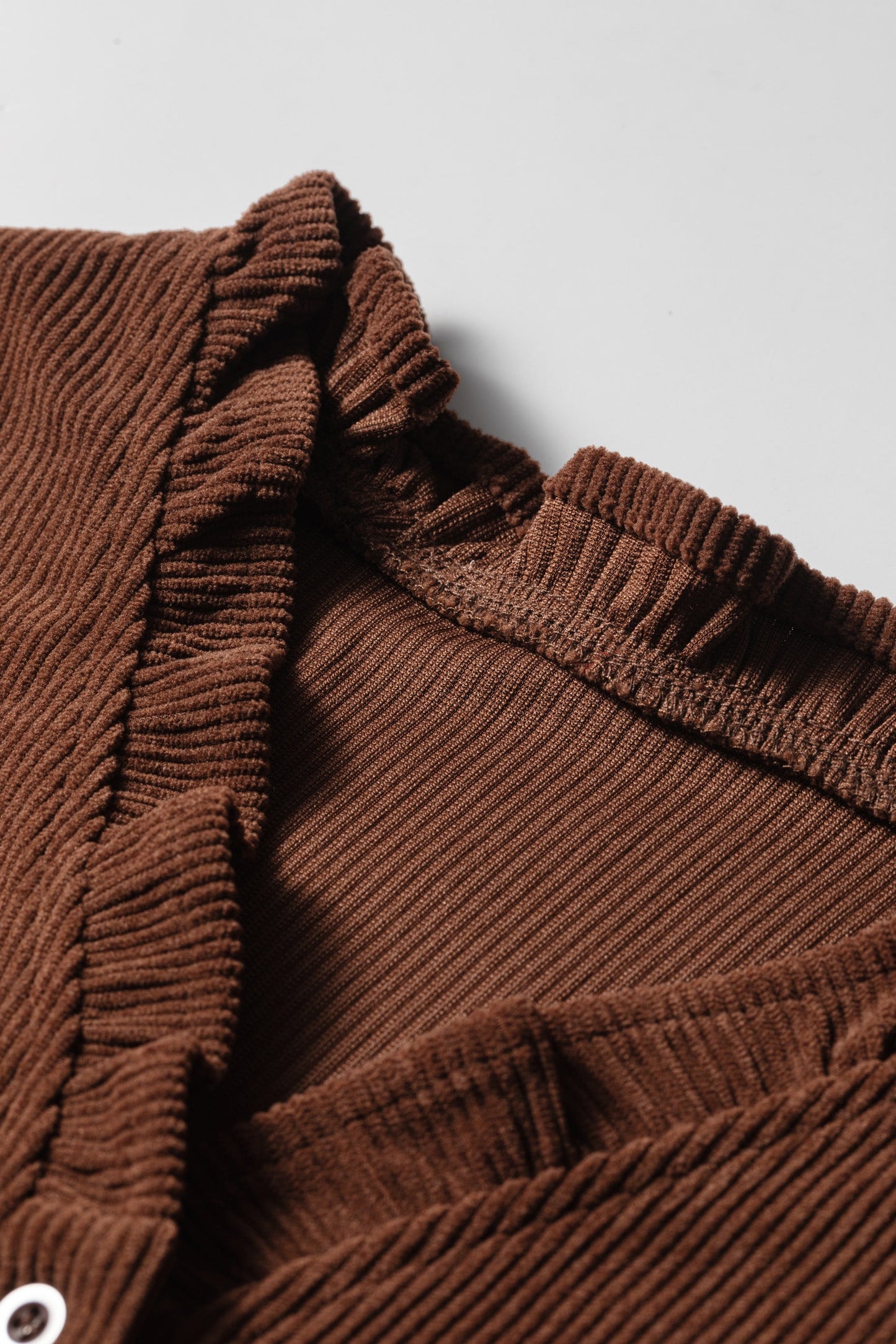Solid Ruffle Trim V-Neck Long Sleeve Corduroy Shacket