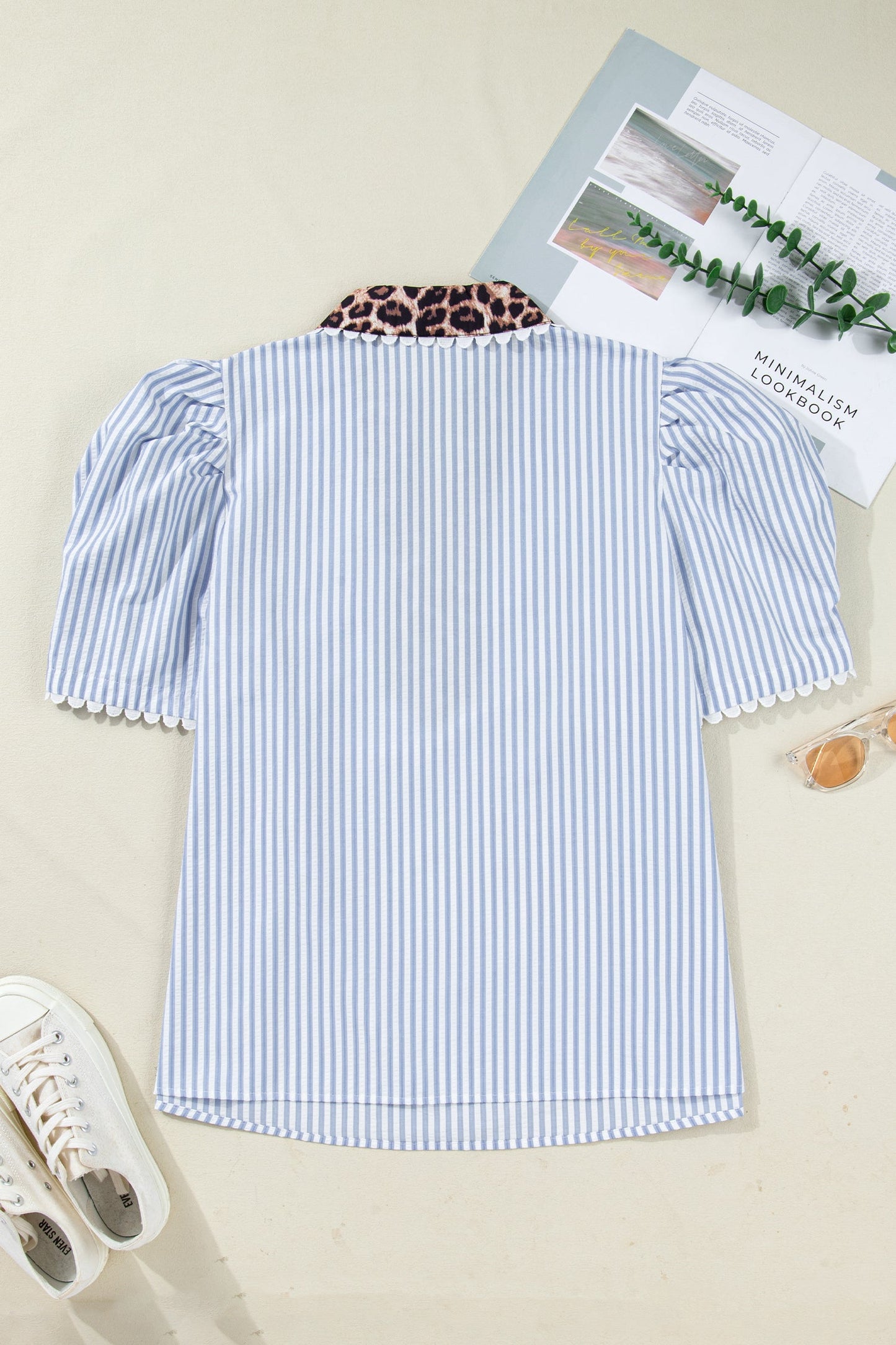 Plus Size Leopard Bubble Sleeve Blouse