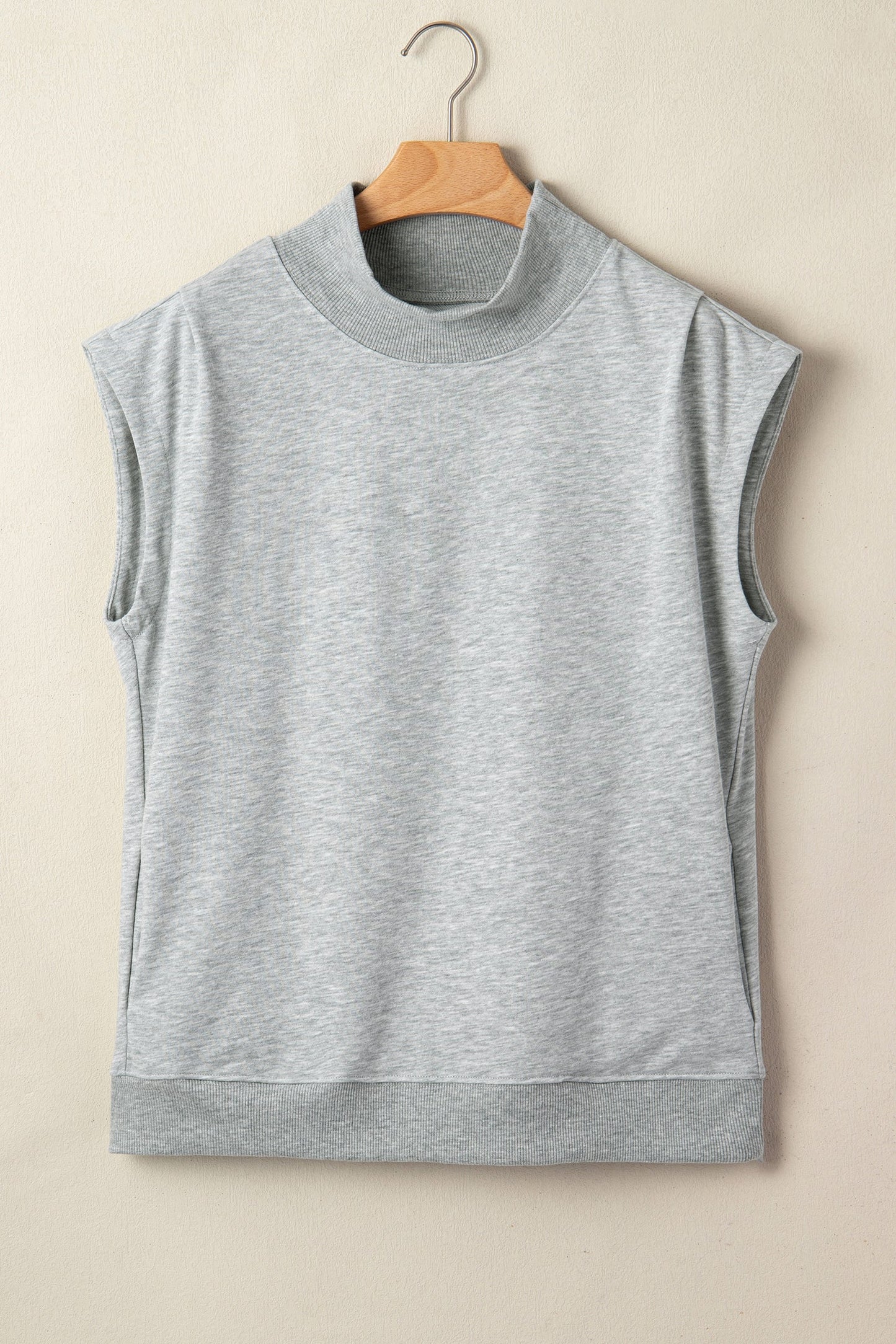Solid Mock Neck Cap Sleeve Oversized Top