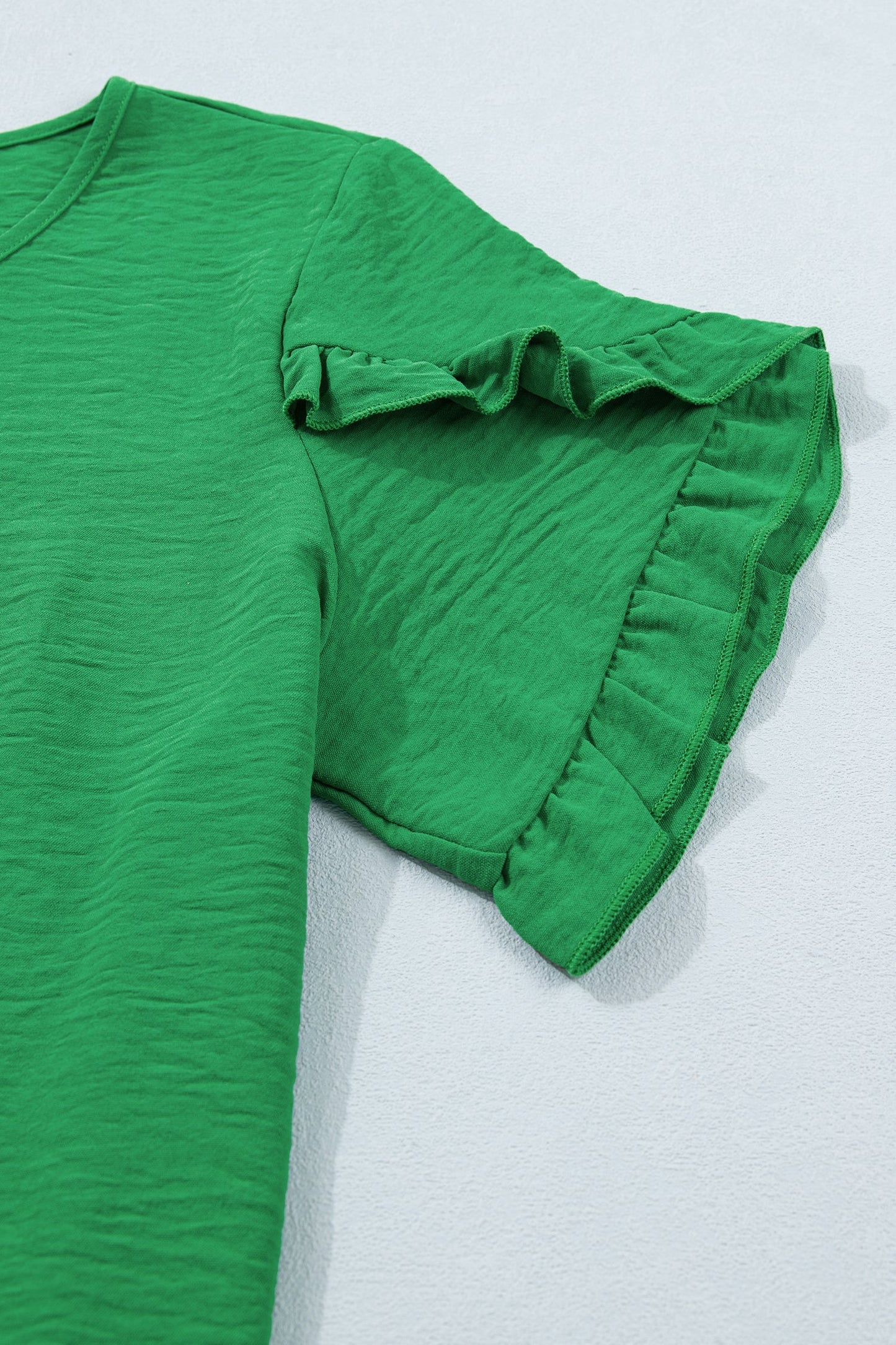 Solid Ruffle Trim Short Sleeve Blouse