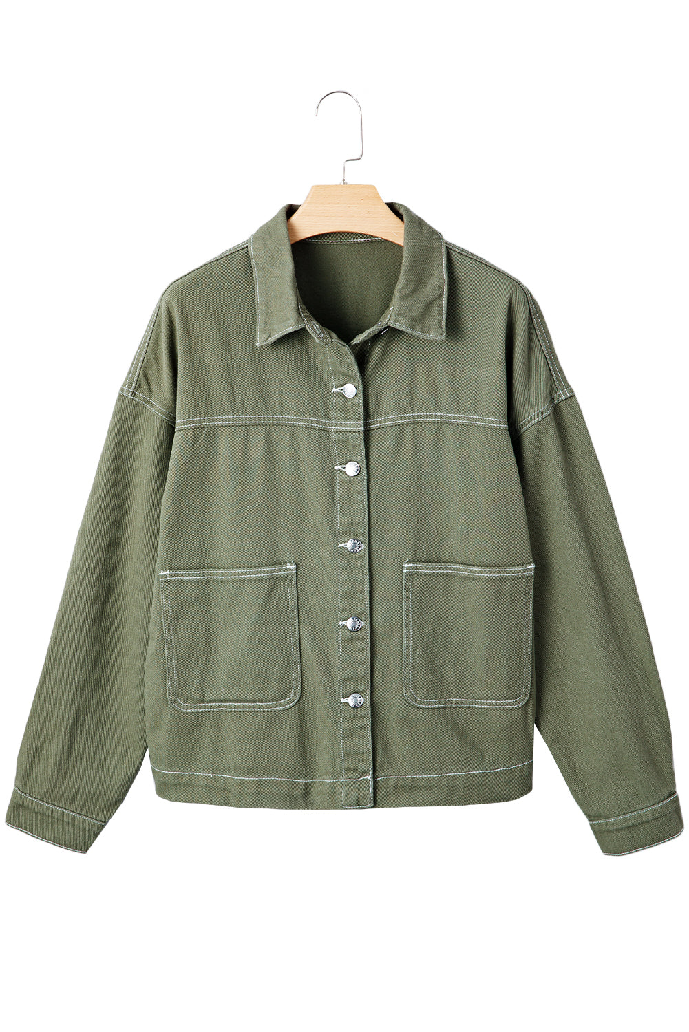Denim Button-Up Patch Pocket Collared Jacket