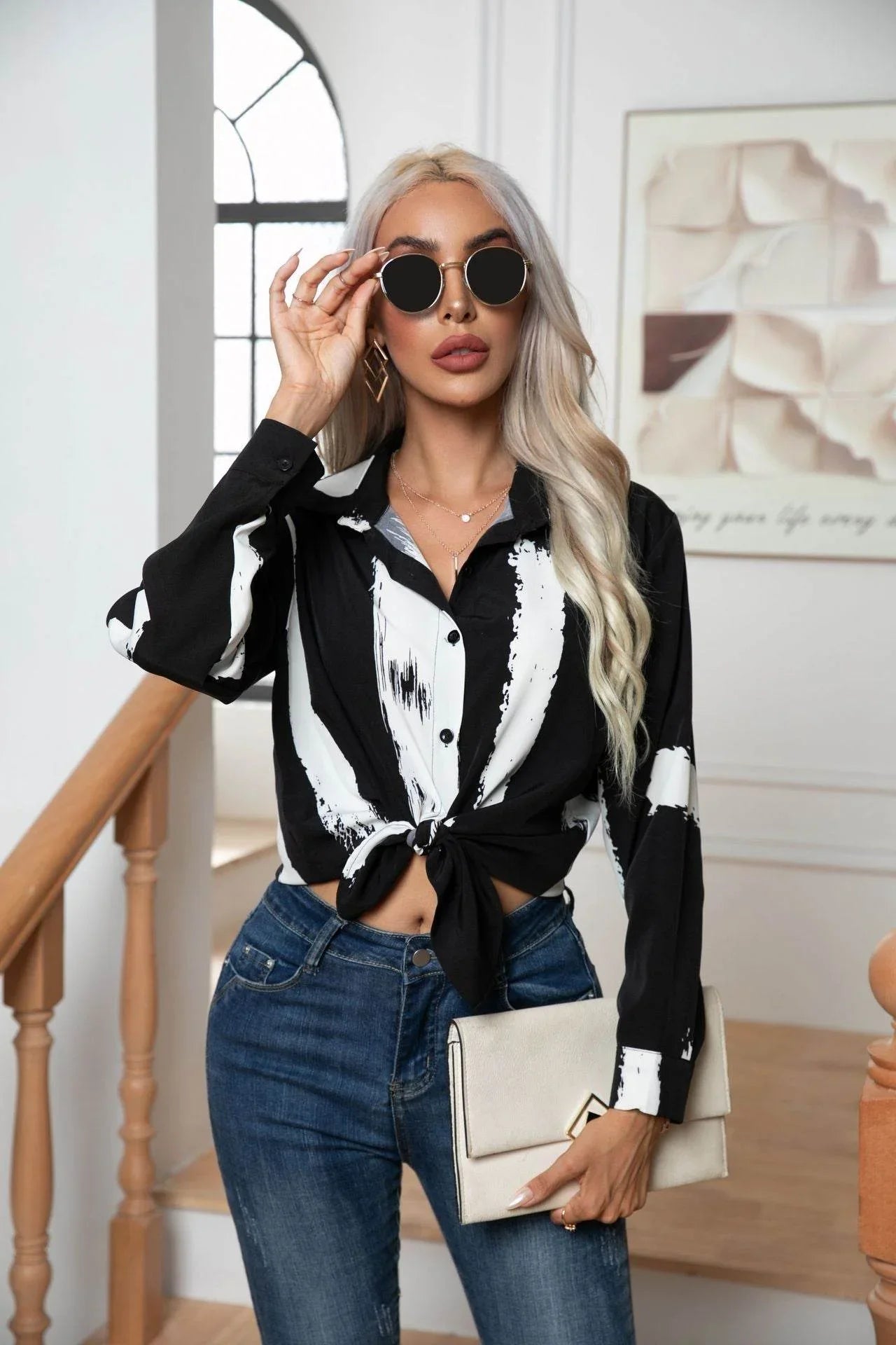 Button Down Printed Long Sleeve Shirt