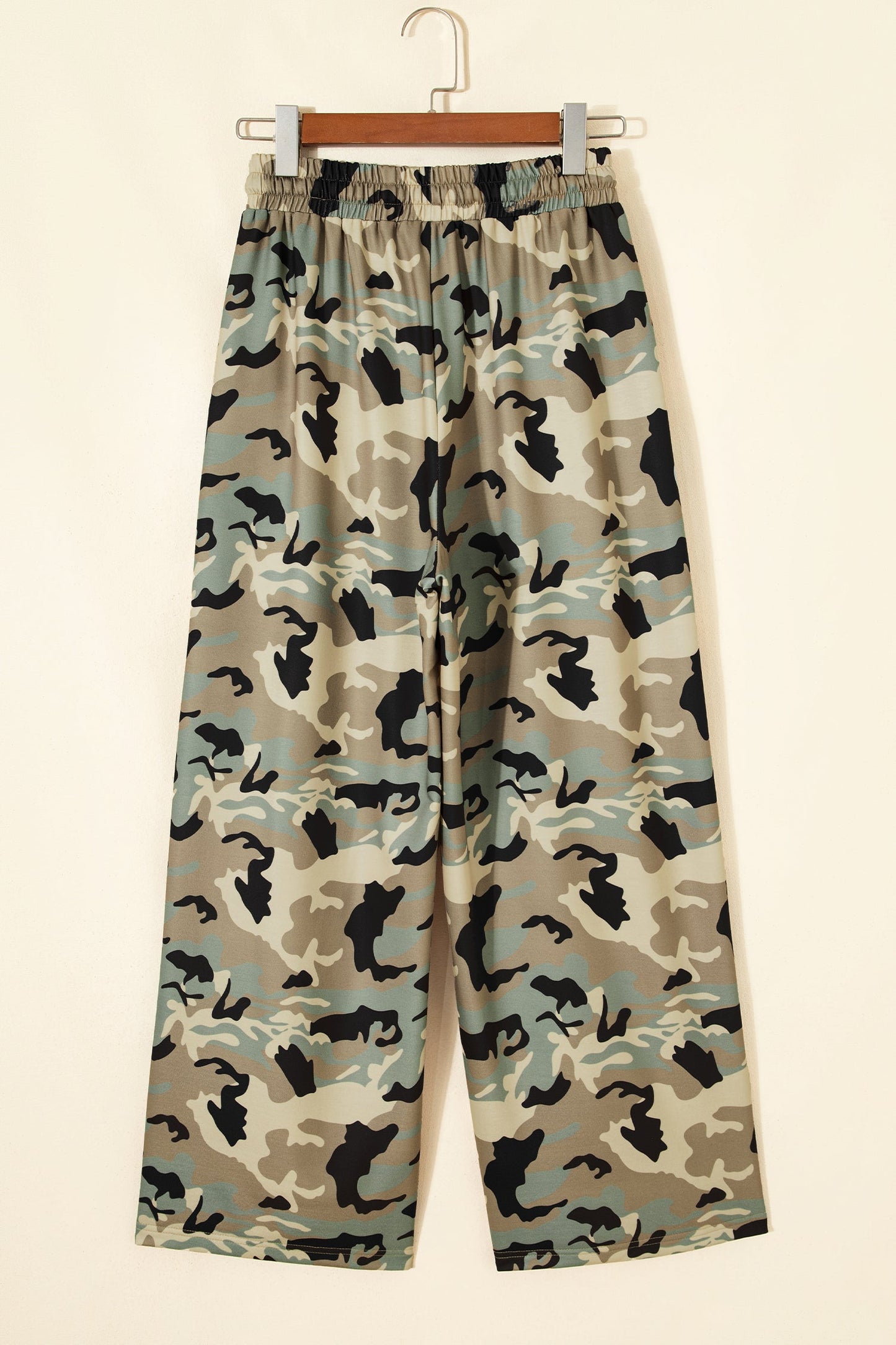 Camo Drawstring Elastic Waist Wide Leg Pants