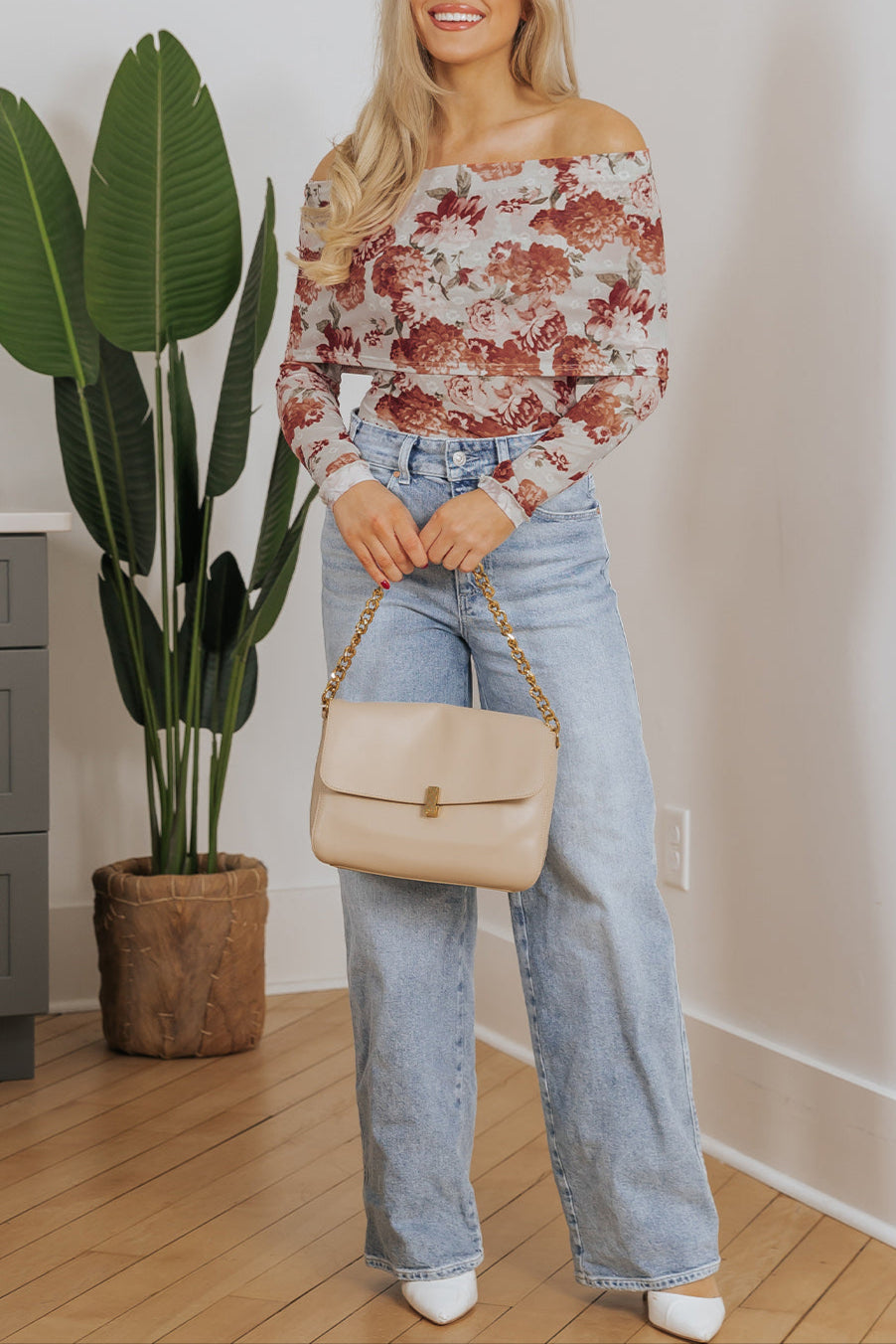 Floral Mesh Long Sleeve Bodysuit