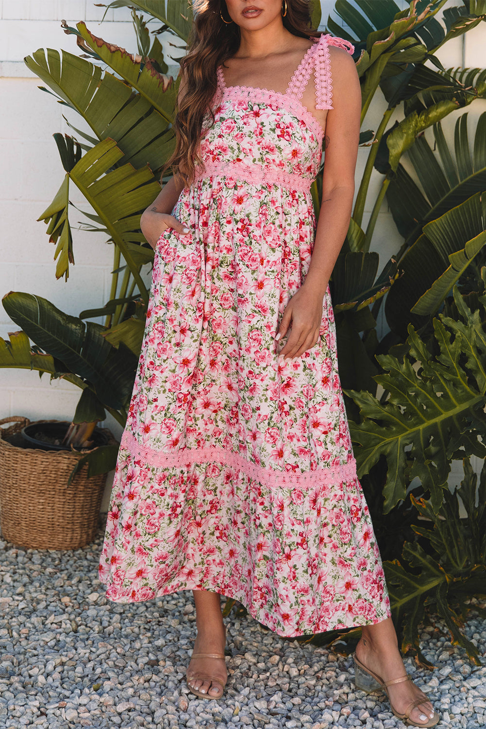 Floral Lace Empire Waist Maxi Dress