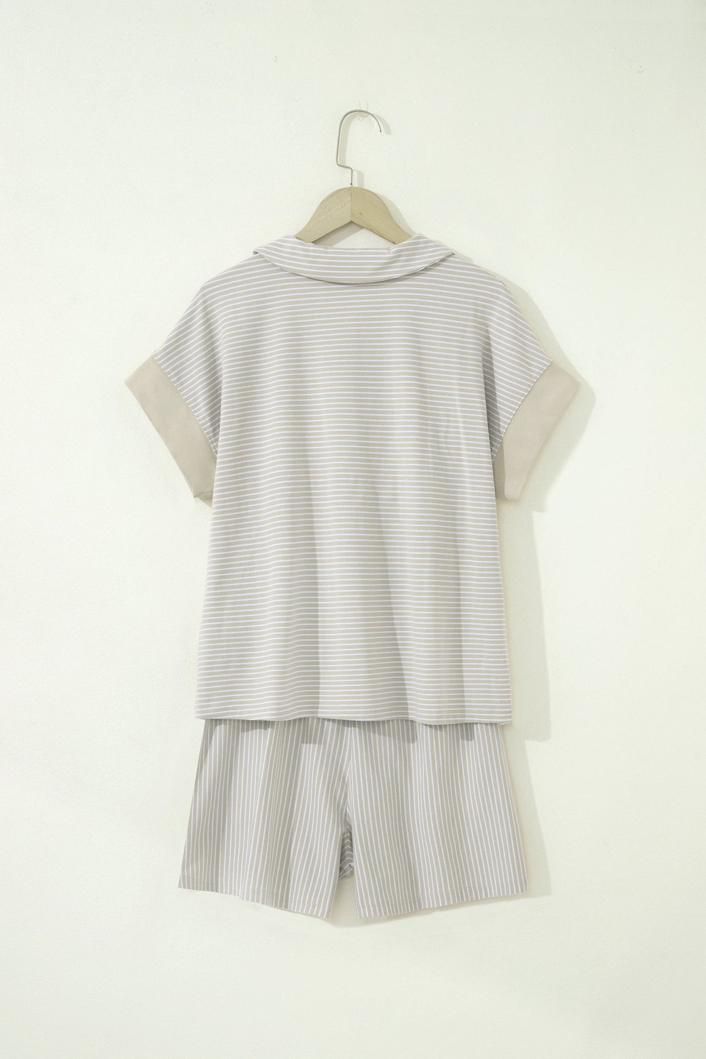 Stripe Dolman Sleeve Polo Shirt & Drawstring Shorts Set