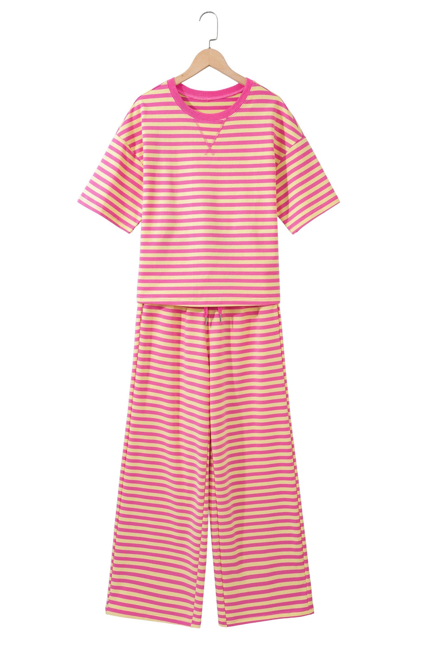 Stripe Colorblock Trim Short Sleeve Tee and Pants Set