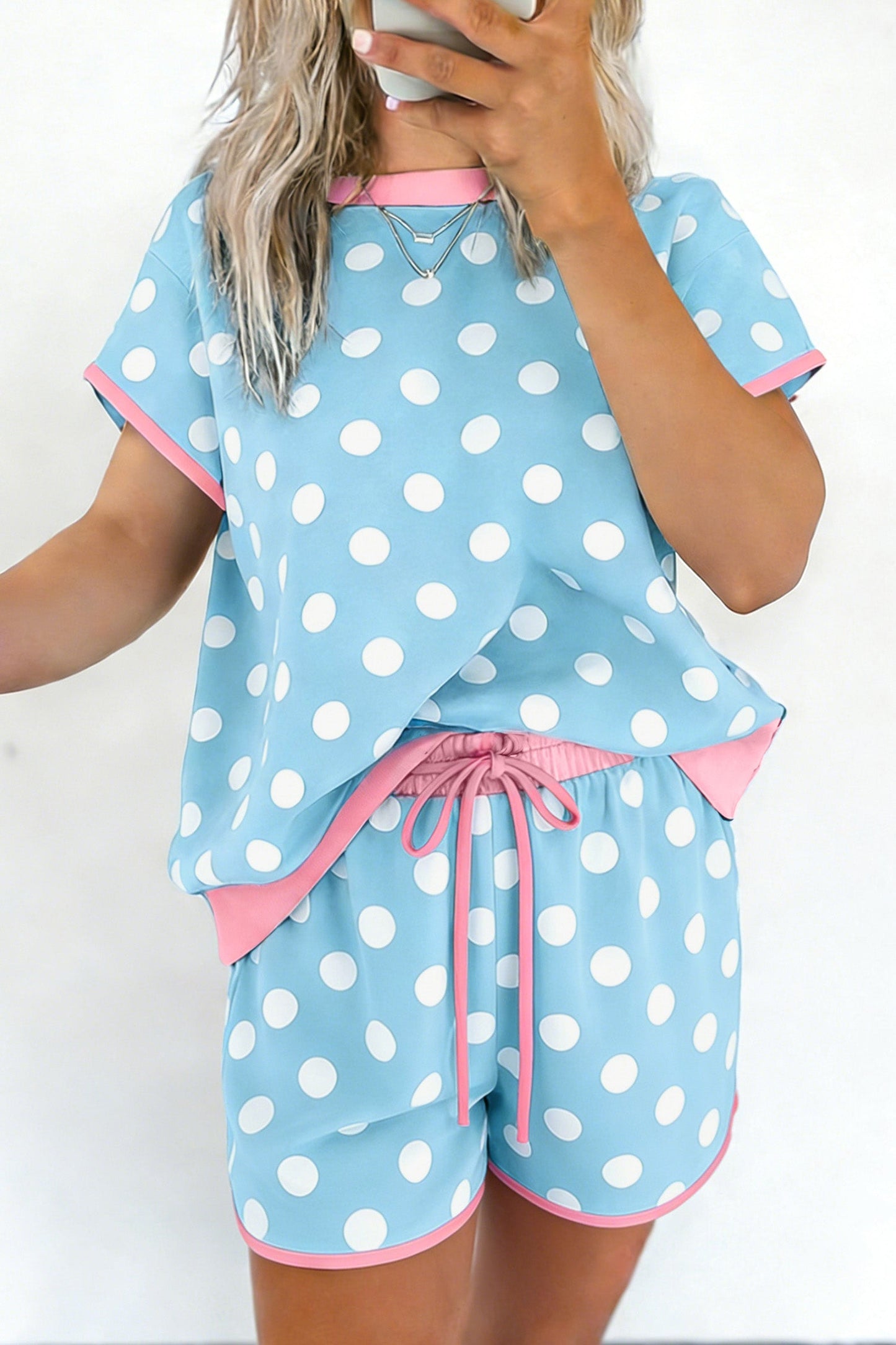 Polka Dot Contrast Trim Top & Short Set