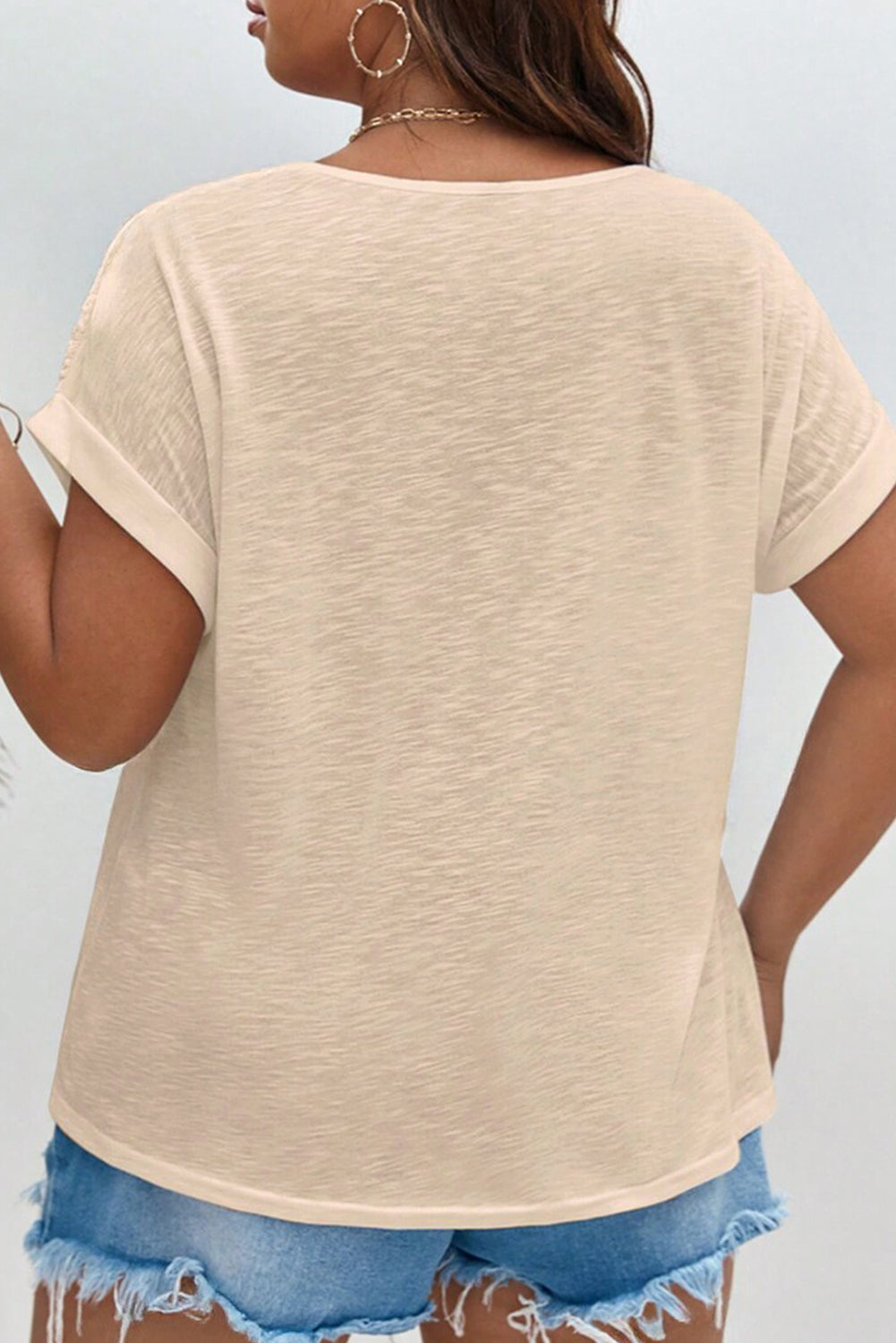 Plus Size Lace Patchwork Short Sleeve Top