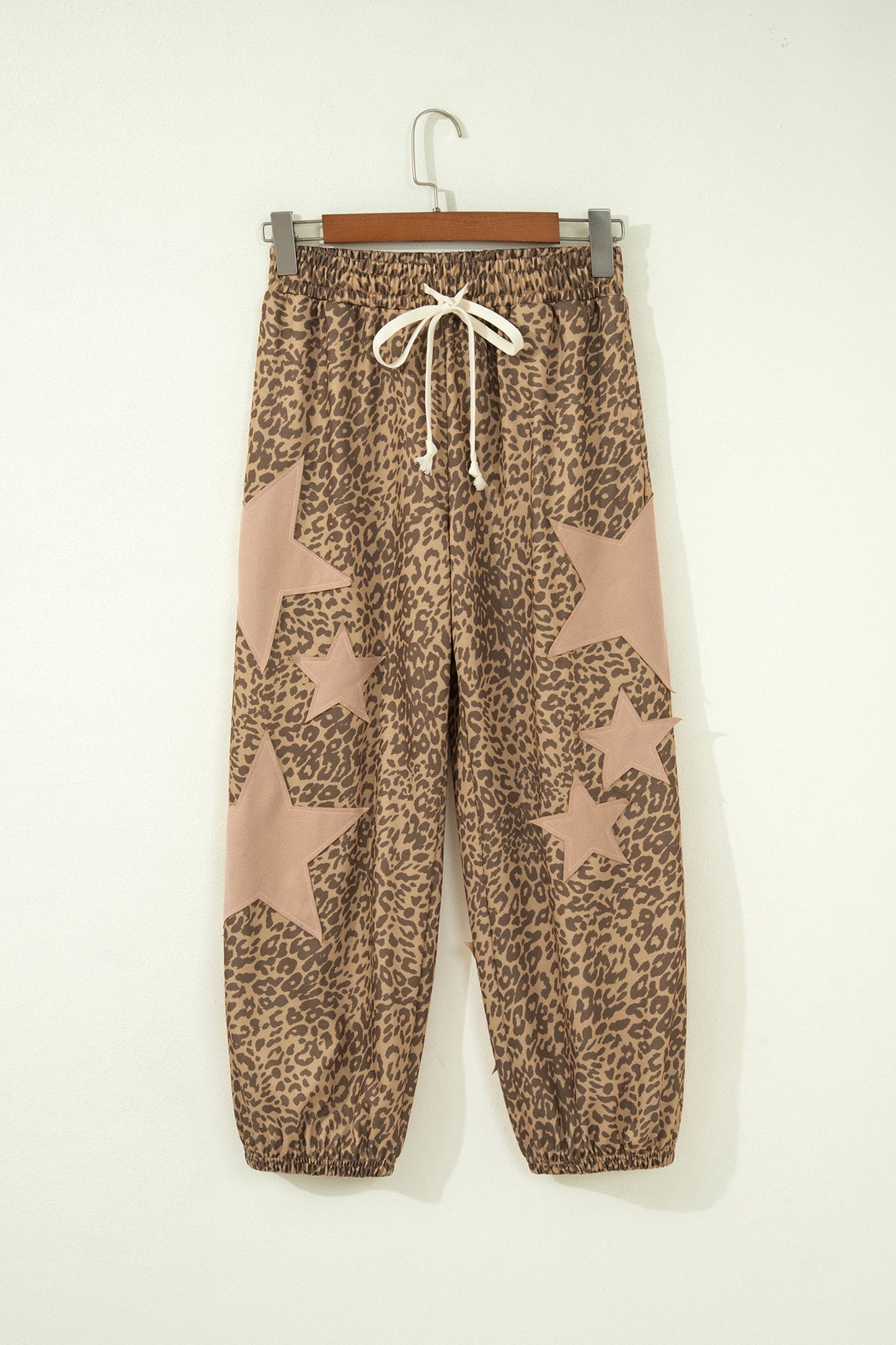 Leopard Star Patch Drawstring Jogger Pants