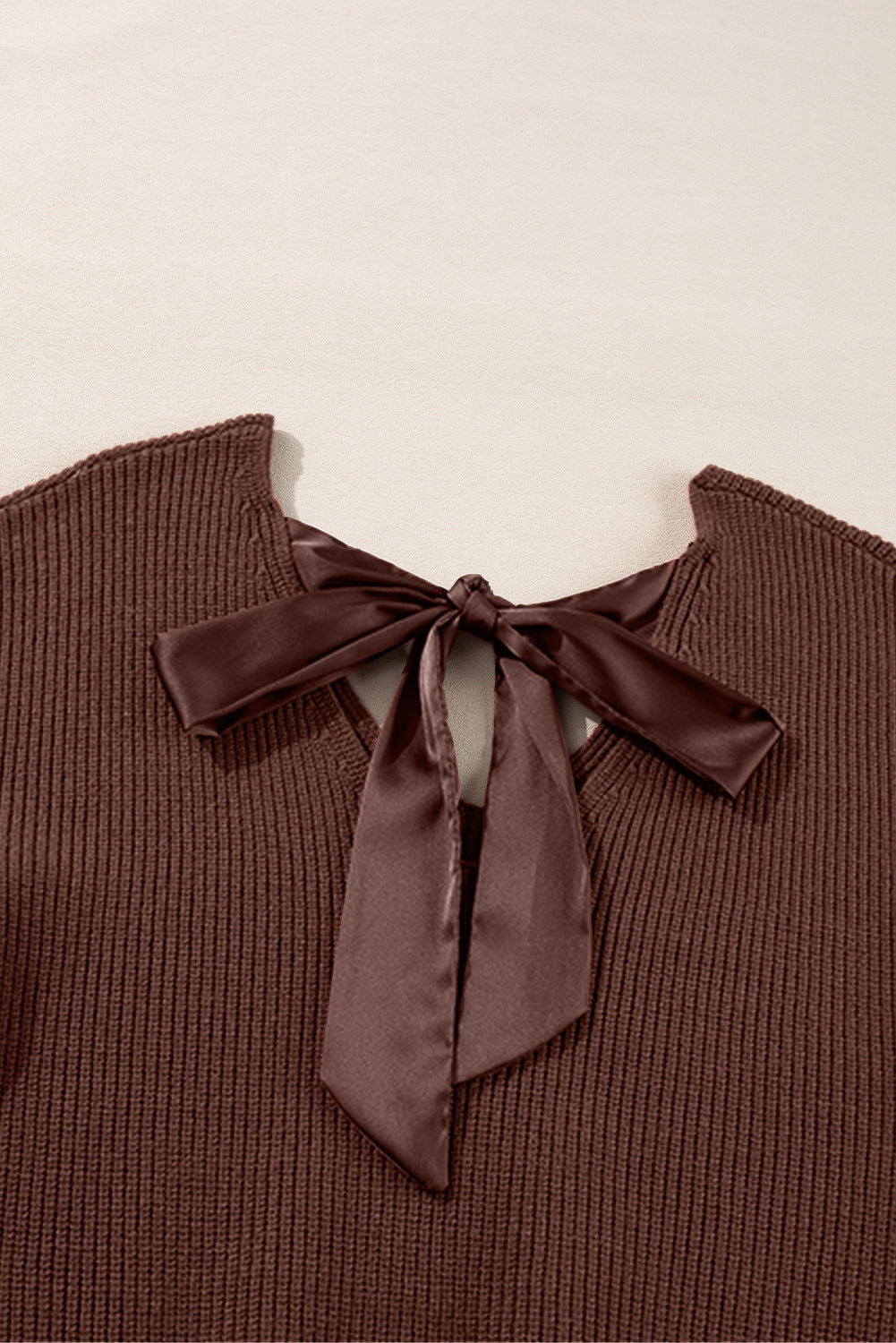 Bow Back  Lantern Sleeve V-Neck Sweater