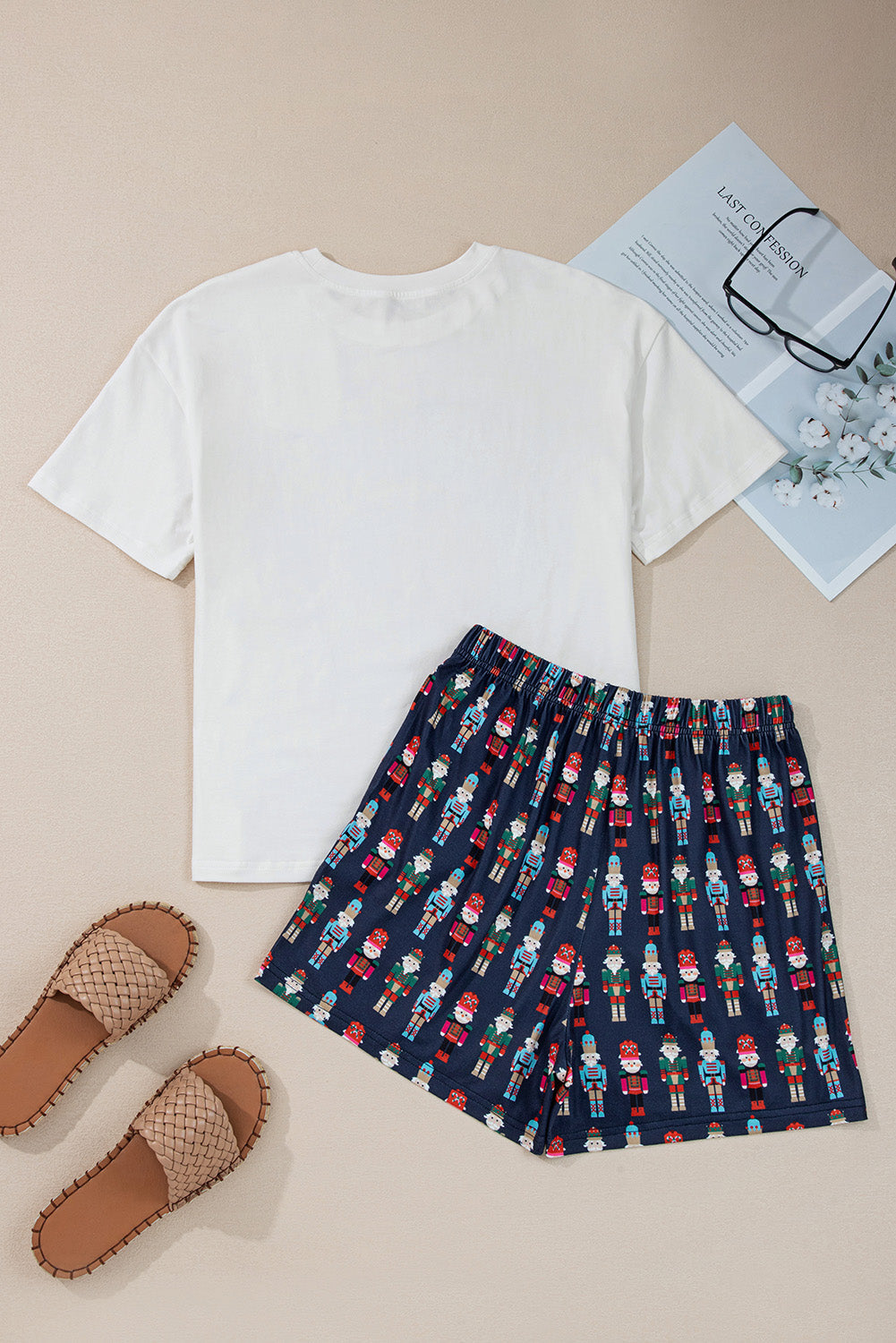 Plaid Mama Claus Tee and Nutcracker Shorts Set