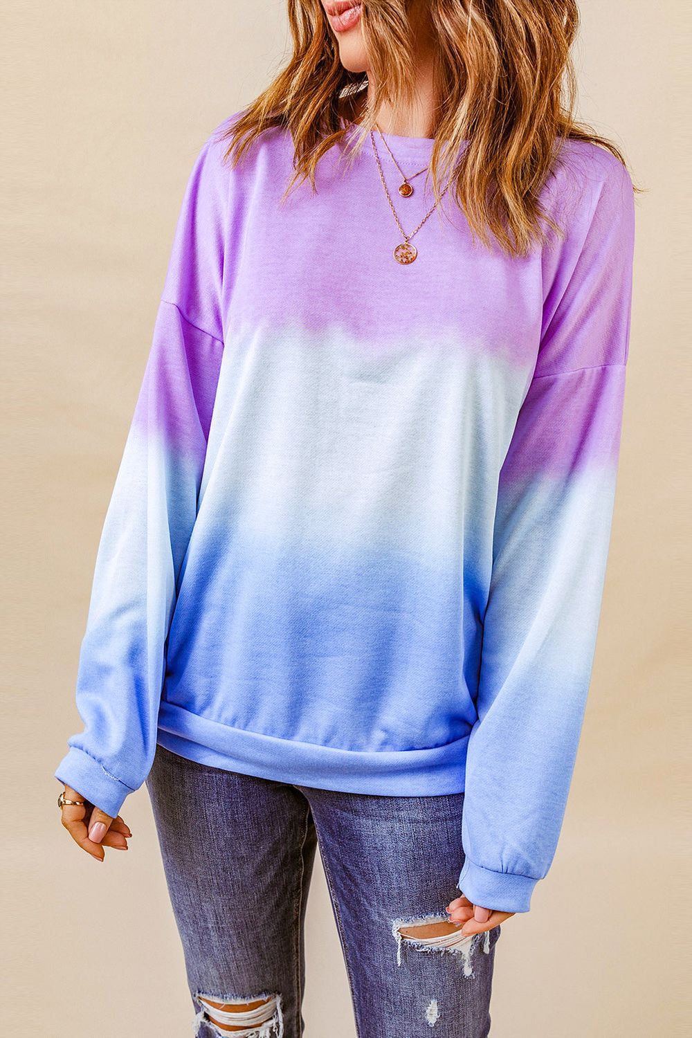 Women Tie-Dye Drop Shoulder Round Neck Sweatshirt